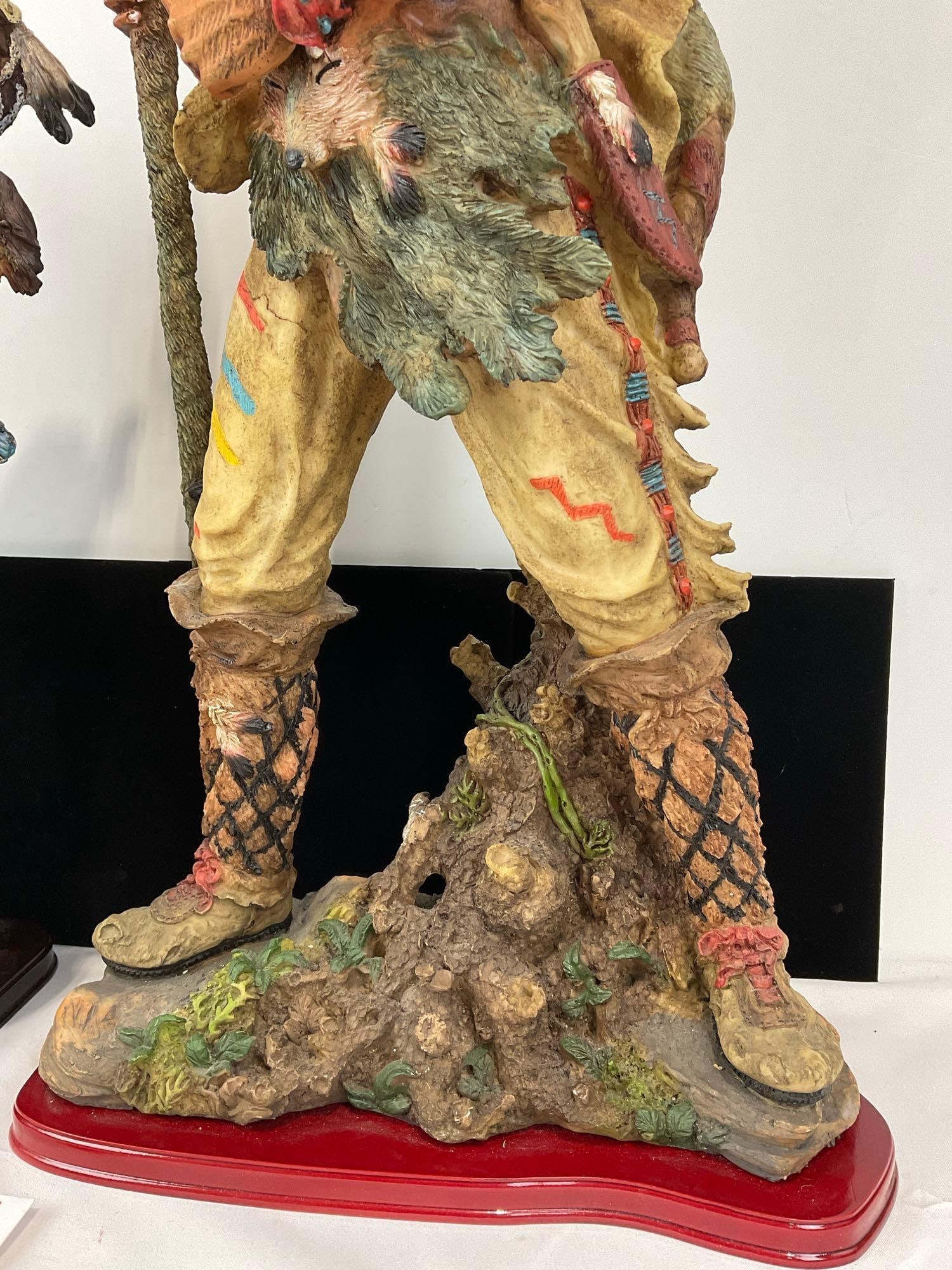 2 Large Native American Figurines, 27h x 15w x 13d inches, Warriors w/Spears, 1 Horseback - 3