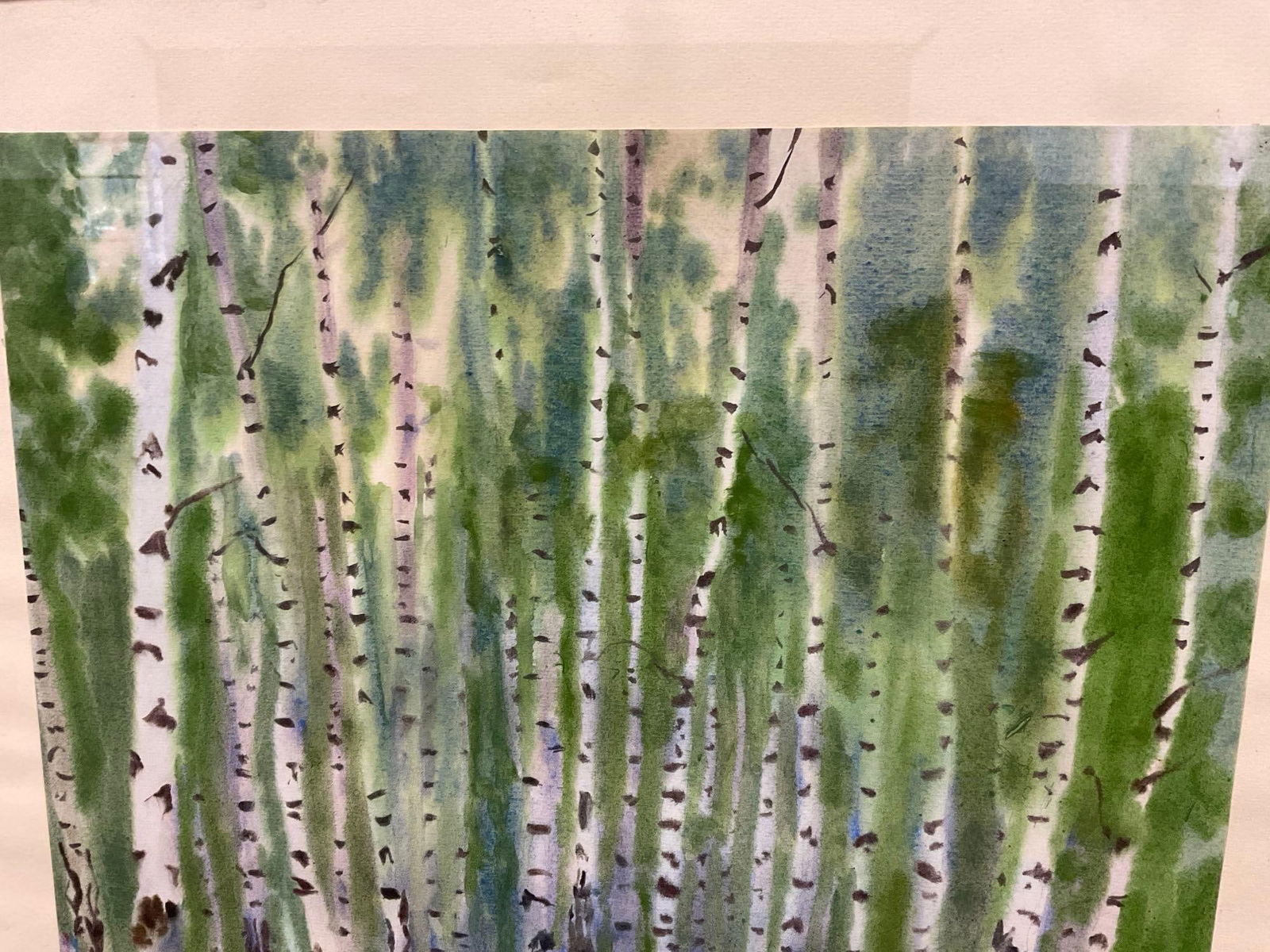 Vintage 1988 Russian Birch Trees Signed Original Watercolor on board, 30h x 26w x 3d inches - 3