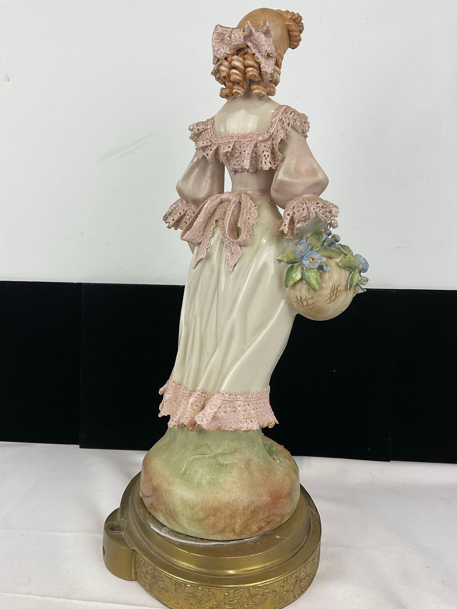 Early Cordey Porcelain Victorian Lady Figurine 16 inches tall, Brass Base - 6