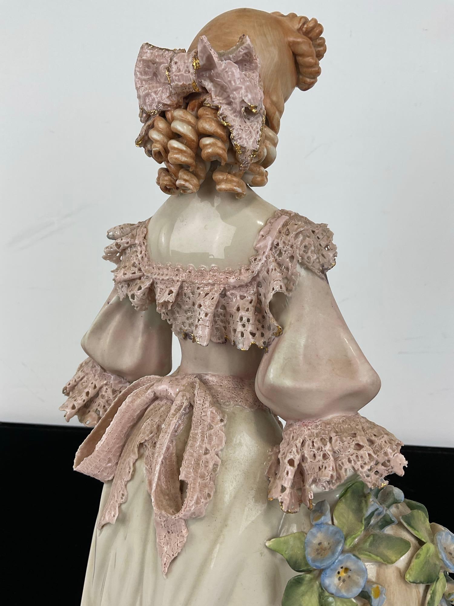 Early Cordey Porcelain Victorian Lady Figurine 16 inches tall, Brass Base - 7