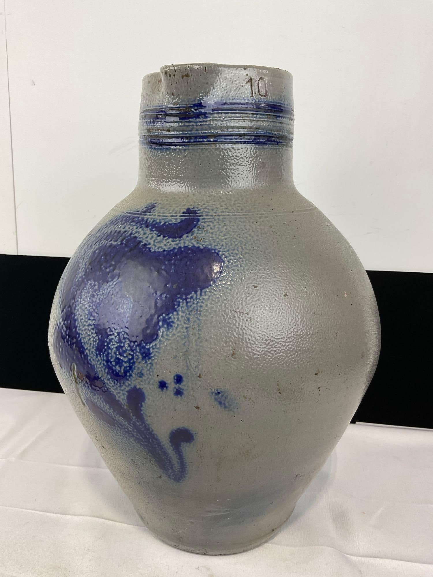 Cobalt Blue Salt Glazed Crock Pitcher, #10, 16h x 11w x 11d inches - 2