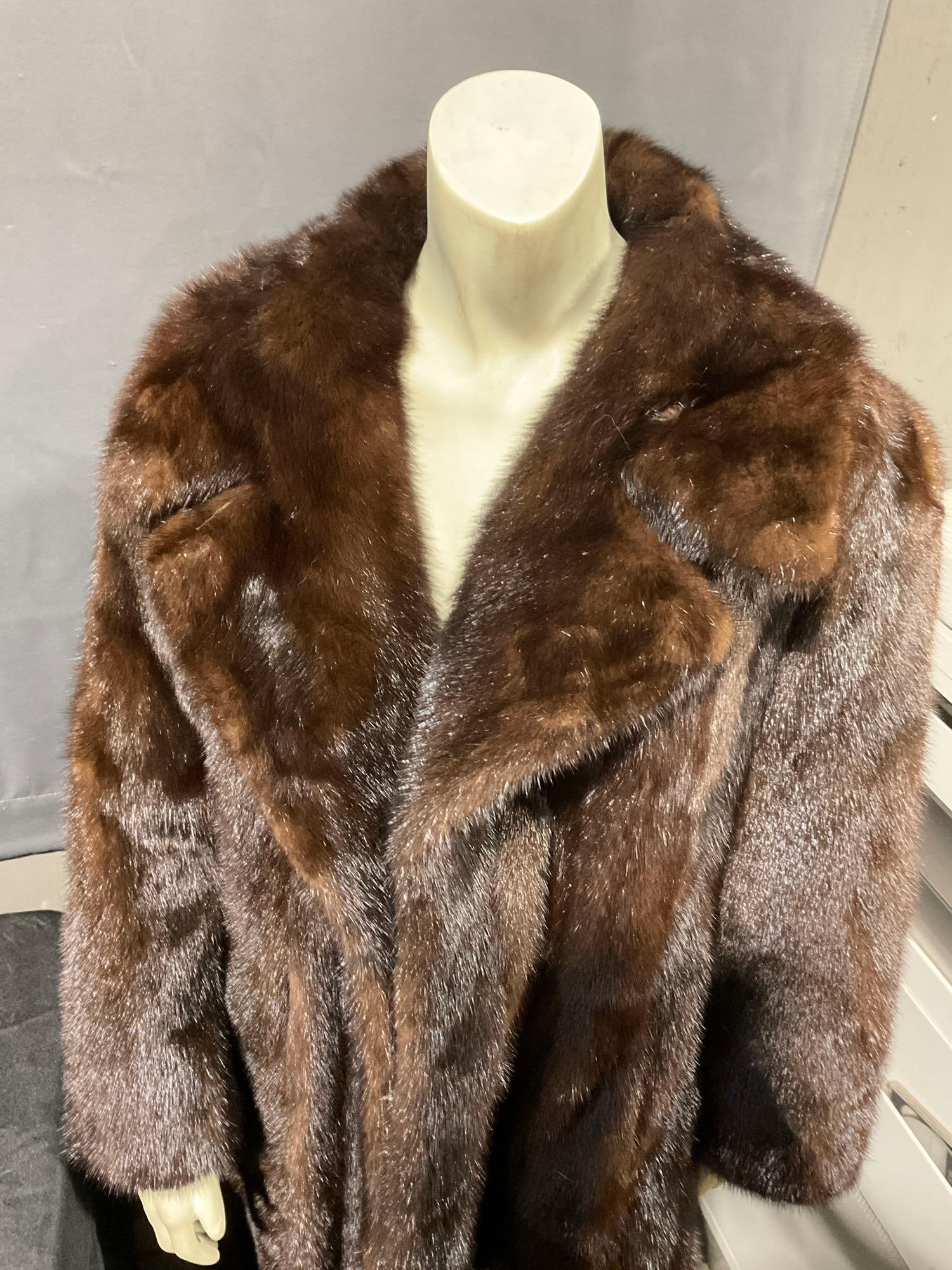 Vintage Mid Century Brown Mink Fur Coat, 43h x 18w inches, Embroidered Liner - 2