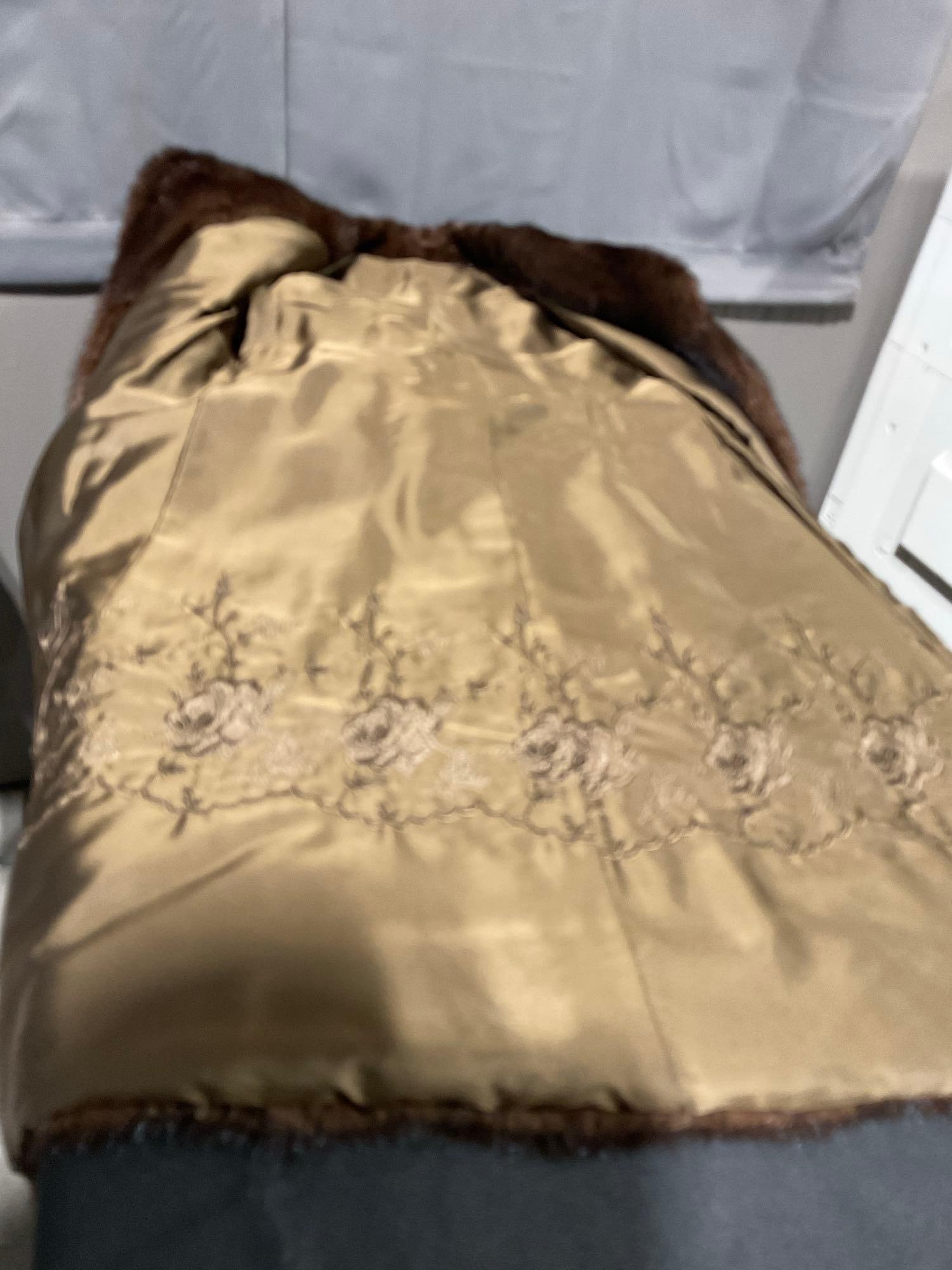 Vintage Mid Century Brown Mink Fur Coat, 43h x 18w inches, Embroidered Liner - 7
