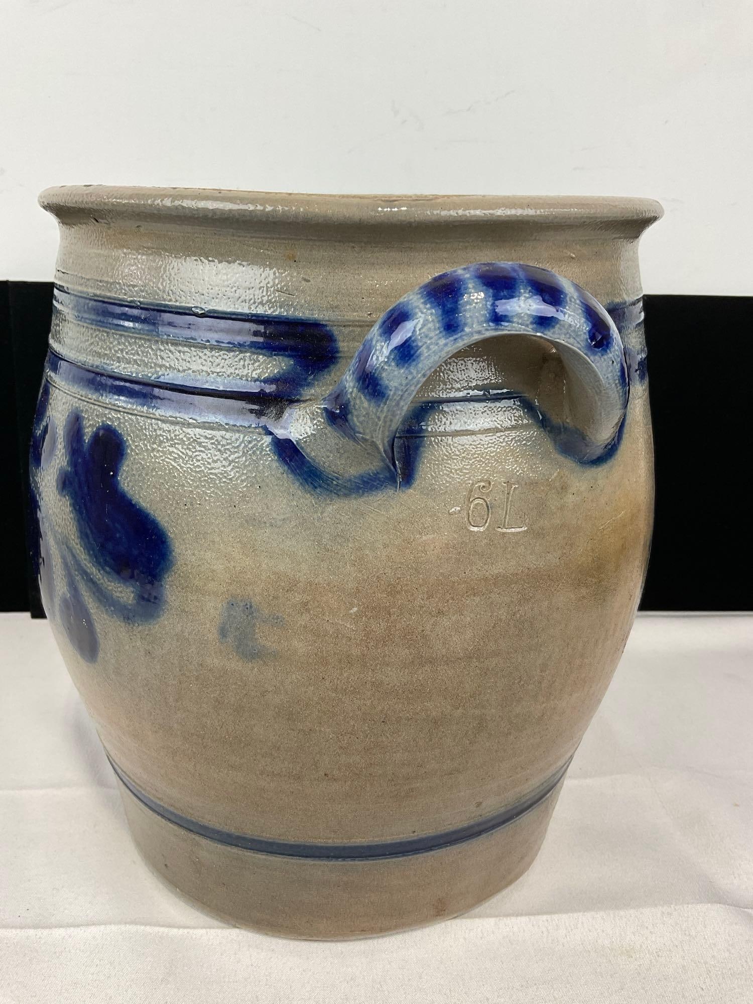 Vintage Cobalt Blue Salt Glazed Double Handled Crock, 11h x 11w x 10d inches - 2