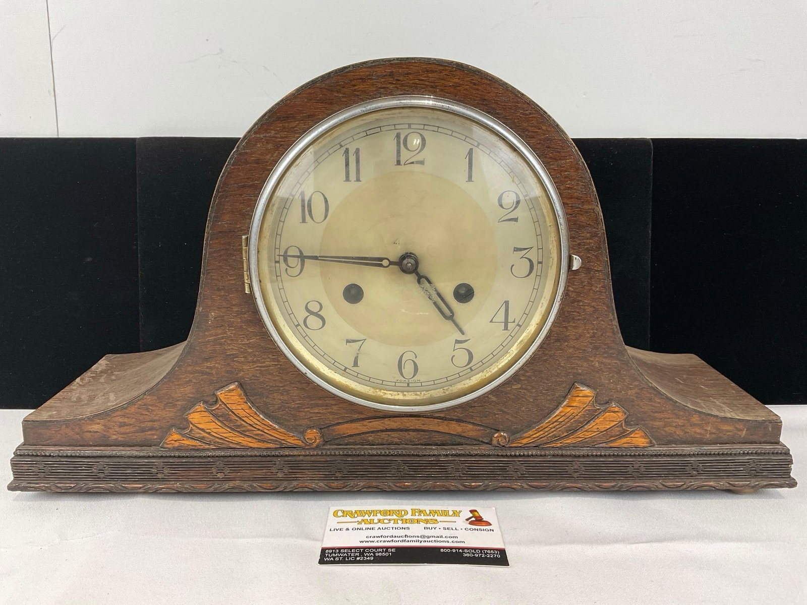 Antique German Kienzle Mantel Clock, Humpback Time Strike w/Key, 10h x 17w x 6d inches: All from the same collection. Appears to be in fair to good shape. The piece measures approx 10h x 17w x 6d inches. See pics. E-5580 