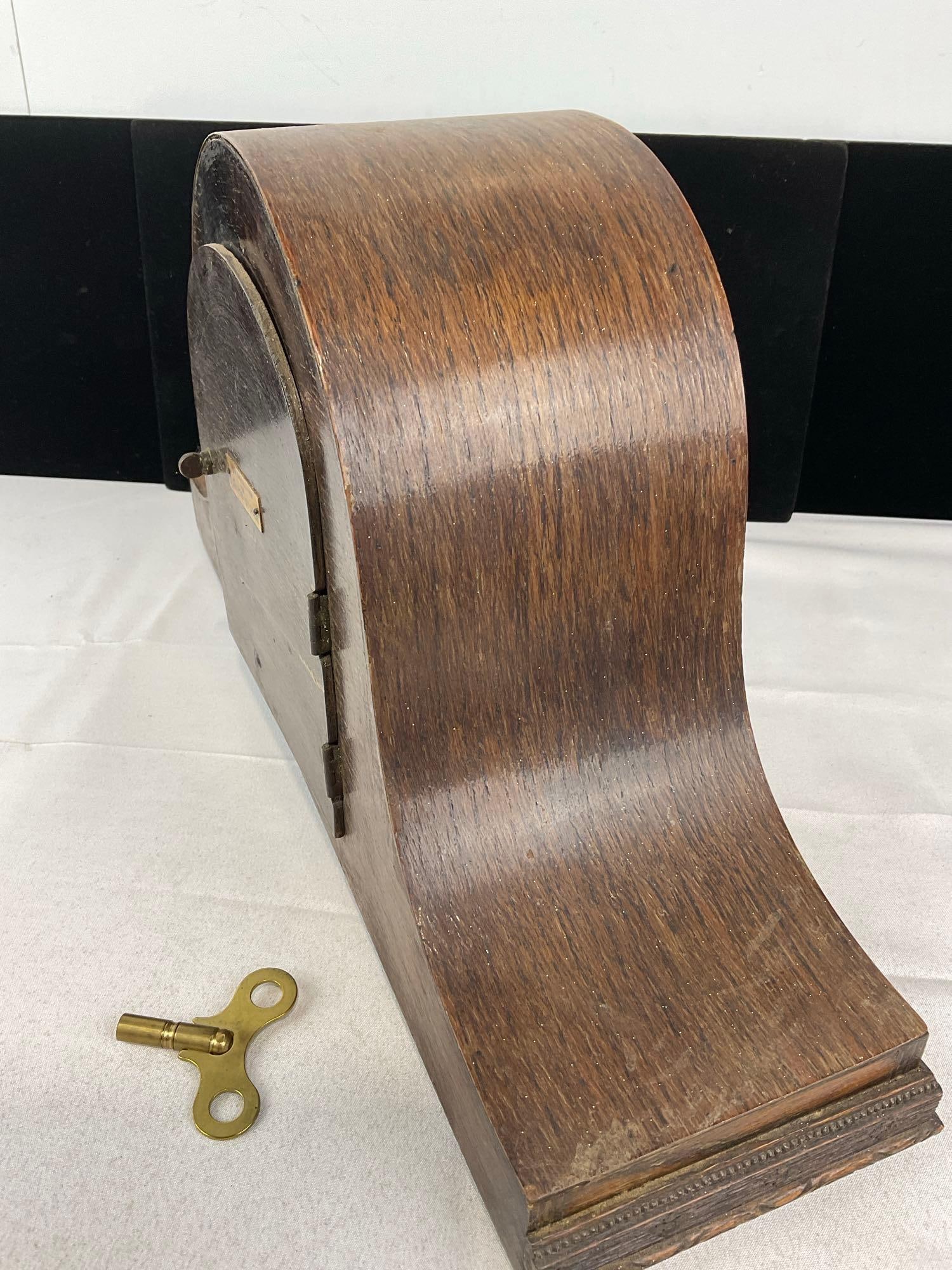 Antique German Kienzle Mantel Clock, Humpback Time Strike w/Key, 10h x 17w x 6d inches - 3