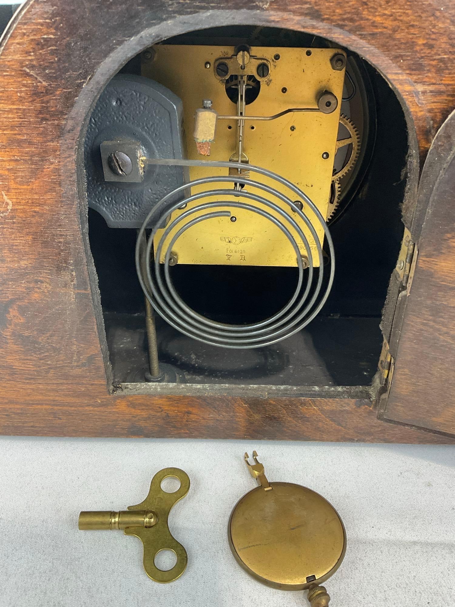 Antique German Kienzle Mantel Clock, Humpback Time Strike w/Key, 10h x 17w x 6d inches - 5