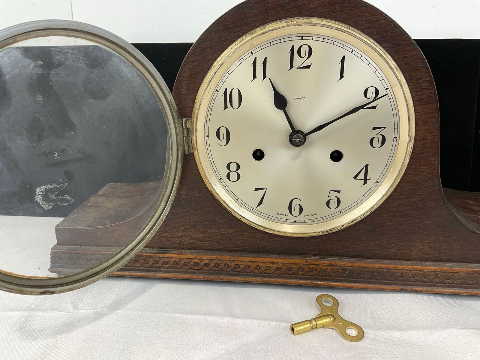 Vintage Early 20th Century British Enfield Time Strike Mantel Humpback Clock, 10h x 17w x 6d inches - 2