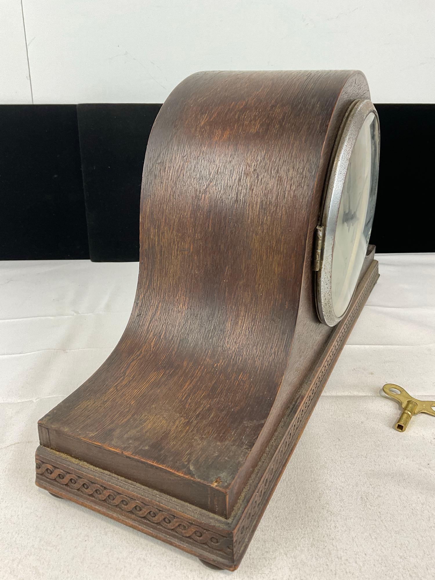 Vintage Early 20th Century British Enfield Time Strike Mantel Humpback Clock, 10h x 17w x 6d inches - 3