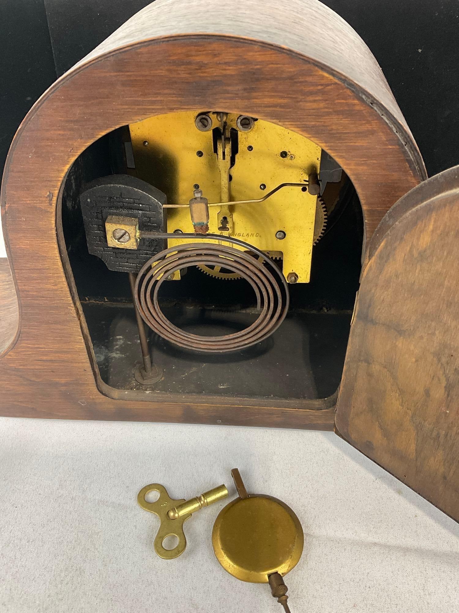 Vintage Early 20th Century British Enfield Time Strike Mantel Humpback Clock, 10h x 17w x 6d inches - 4