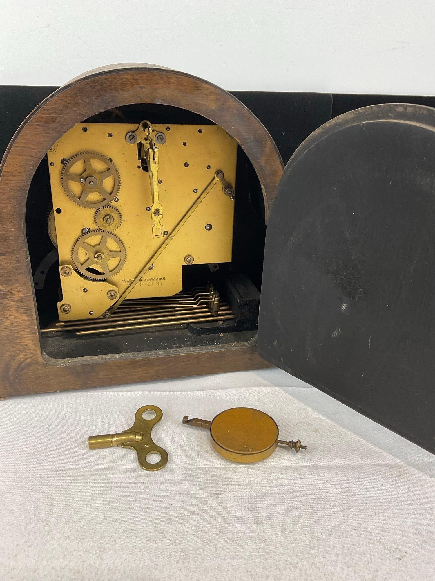 Early 20th Century British Enfield Time Strike Chime Mantel Clock, w/Key, 10h x 11w x 6d inches - 4