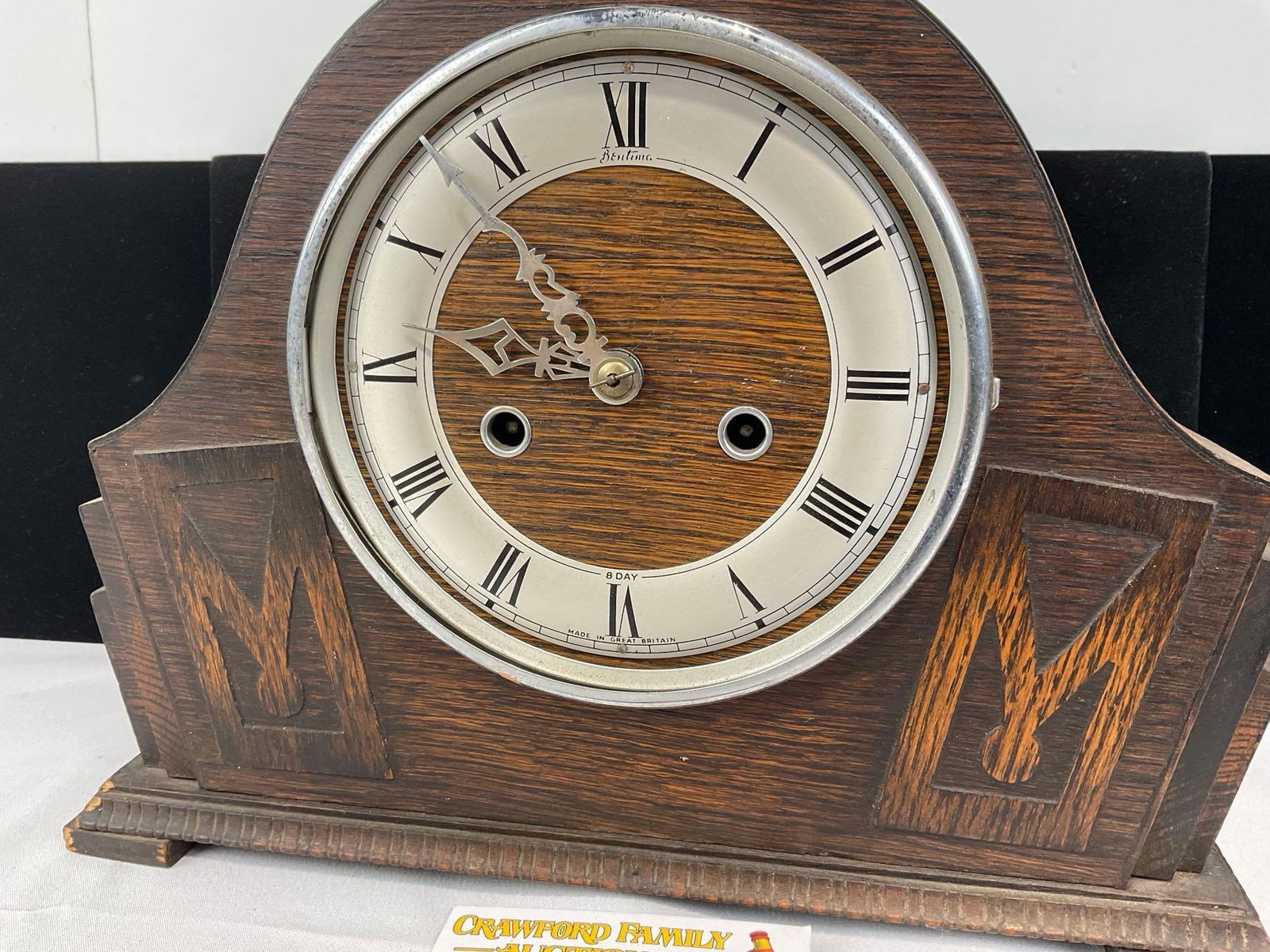 Antique British Smiths Enfield Oak Wood Time Strike Mantel Clock, no glass Cover, 10x13x6 inches - 2