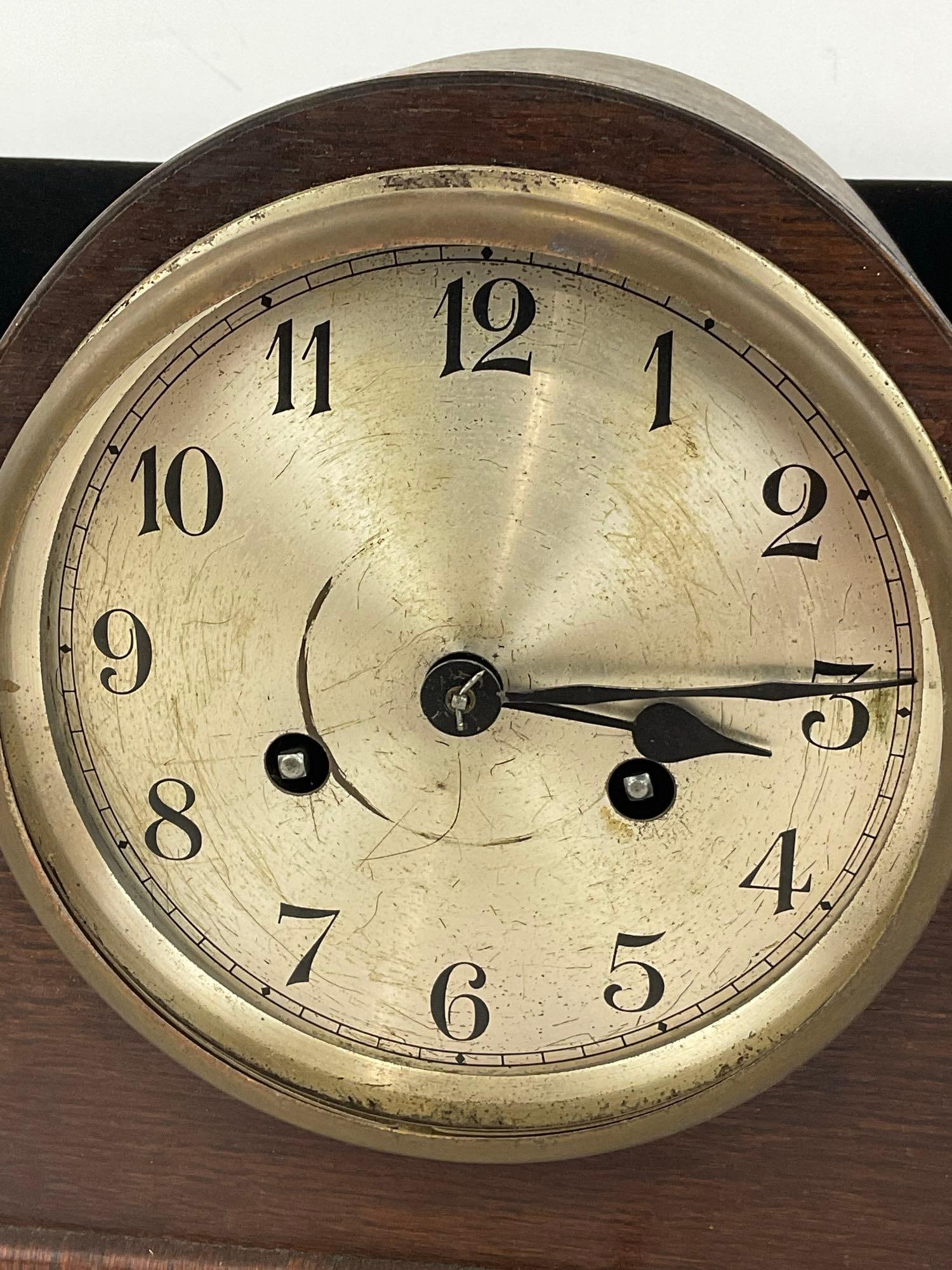 Vintage Early 20th Century Time Strike Mantel Clock w/key, no Glass, 10h x 11w x 6d inches - 2