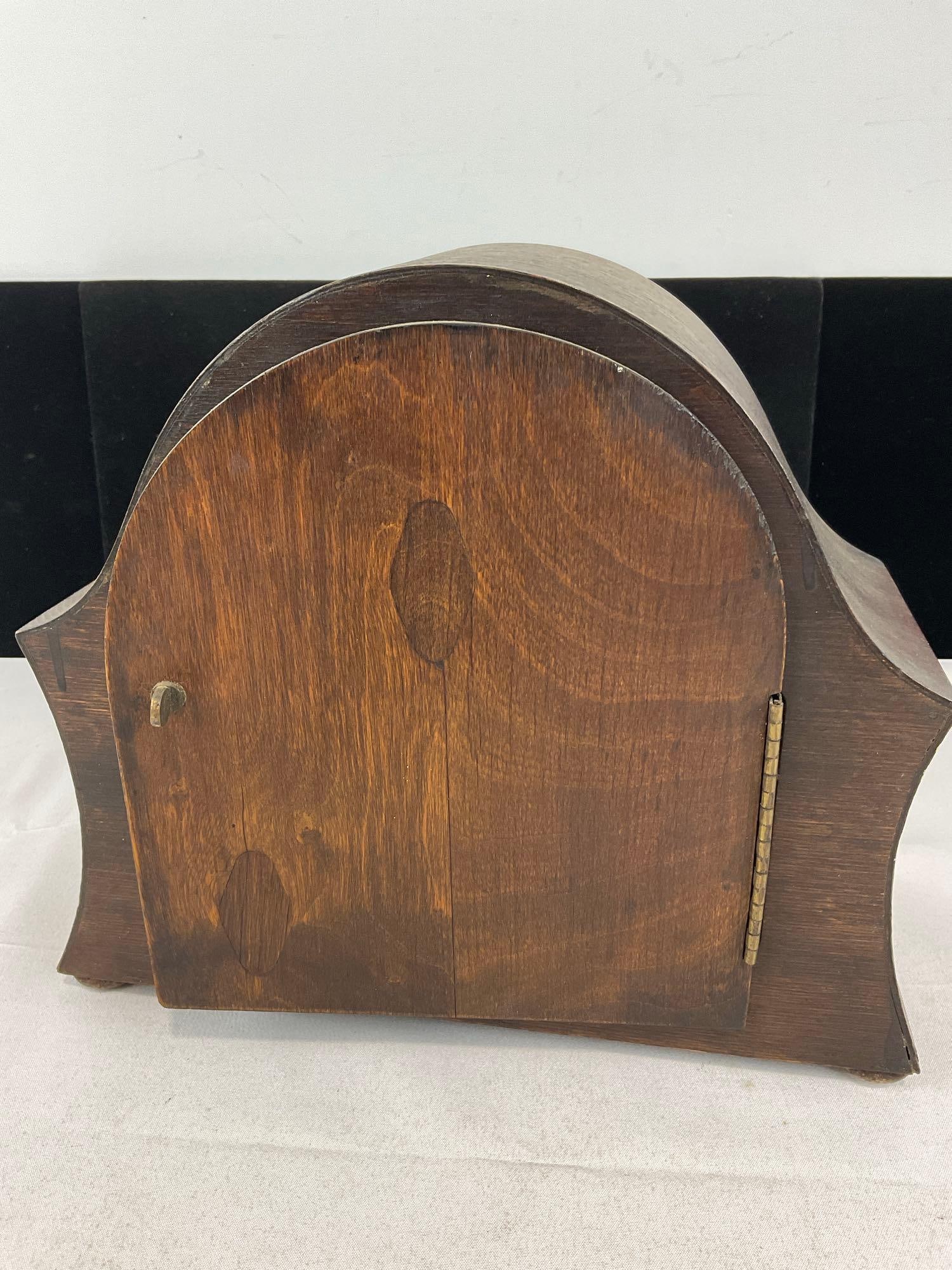 Vintage Early 20th Century Time Strike Mantel Clock w/key, no Glass, 10h x 11w x 6d inches - 3