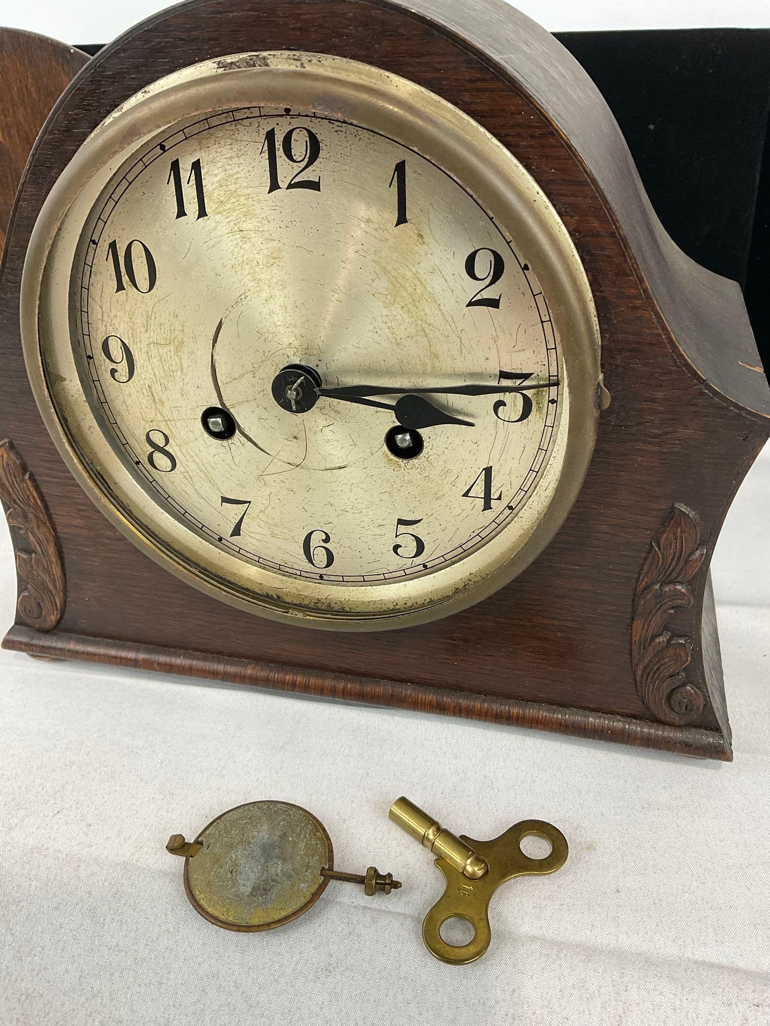 Vintage Early 20th Century Time Strike Mantel Clock w/key, no Glass, 10h x 11w x 6d inches - 4