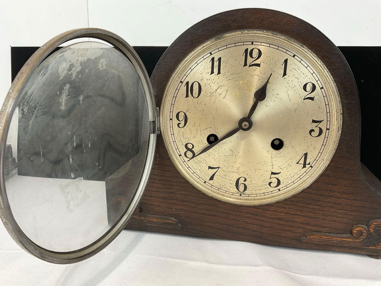 Antique English Mantel Clock, Humpback Time Strike w/key 10h x 12w x 6d inches - 2