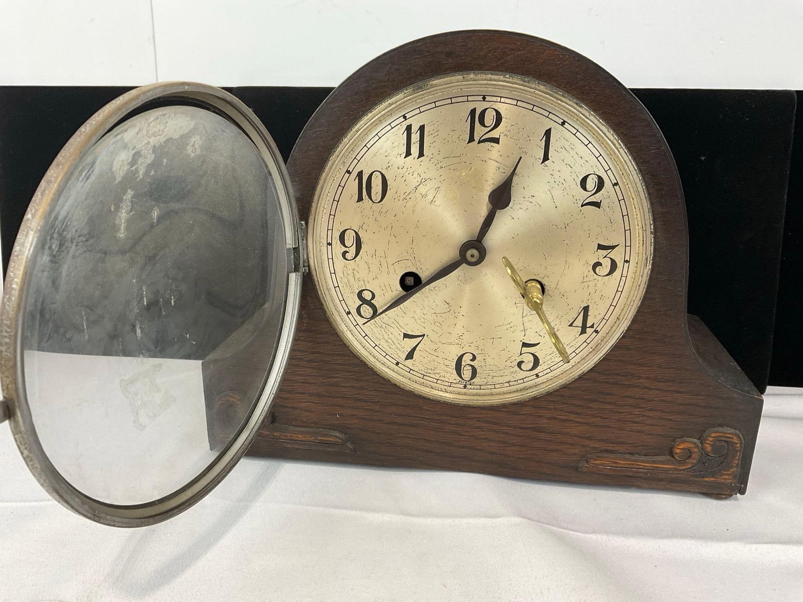 Antique English Mantel Clock, Humpback Time Strike w/key 10h x 12w x 6d inches - 3