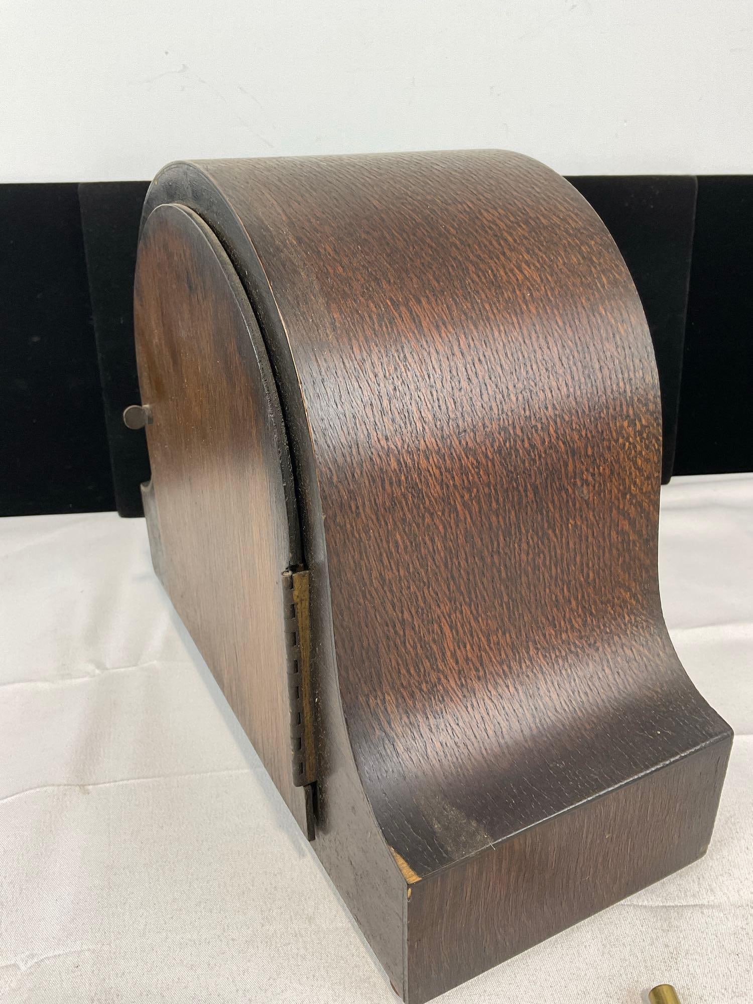 Antique English Mantel Clock, Humpback Time Strike w/key 10h x 12w x 6d inches - 4