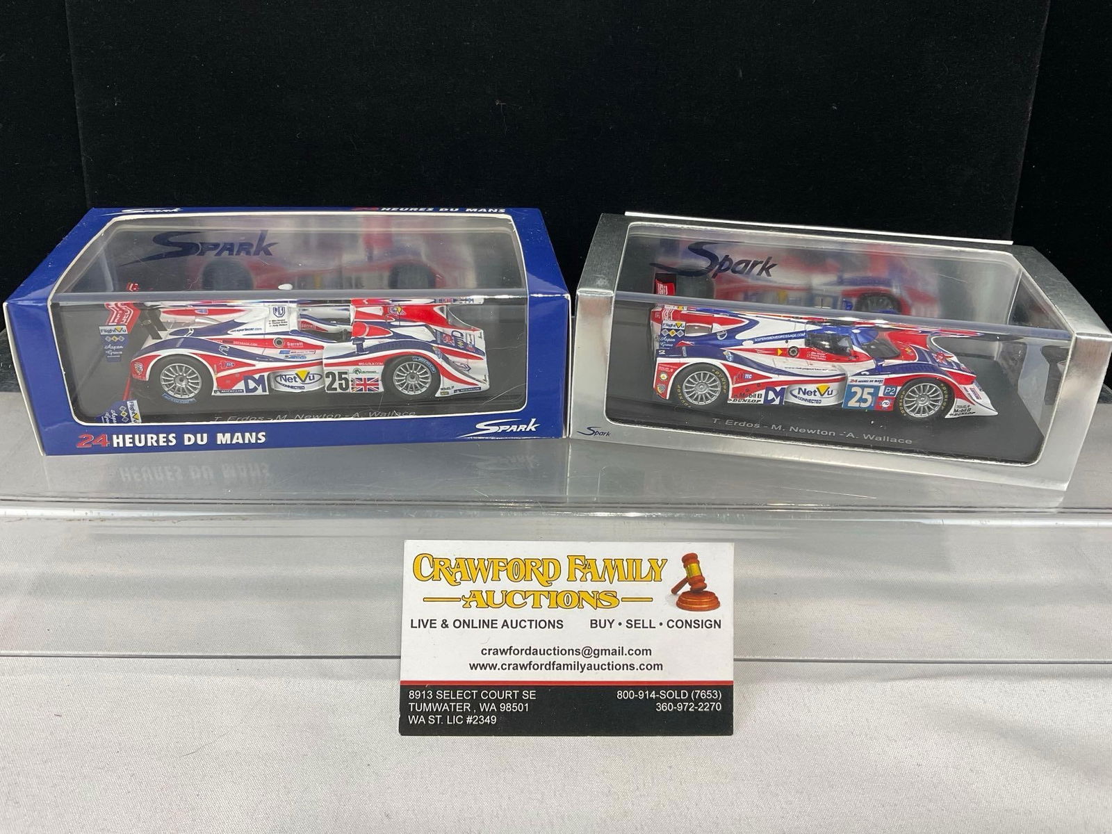 2 Spark 1/43 Scale Diecast Cars, 2007 MG Lola Ex-264-AER & 2010 Lola Coupe-HPD RML, Andy Wallace: Appears to be in good shape. The piece measures approx 5h x 7w x 4d inches. See pics. E-5420 