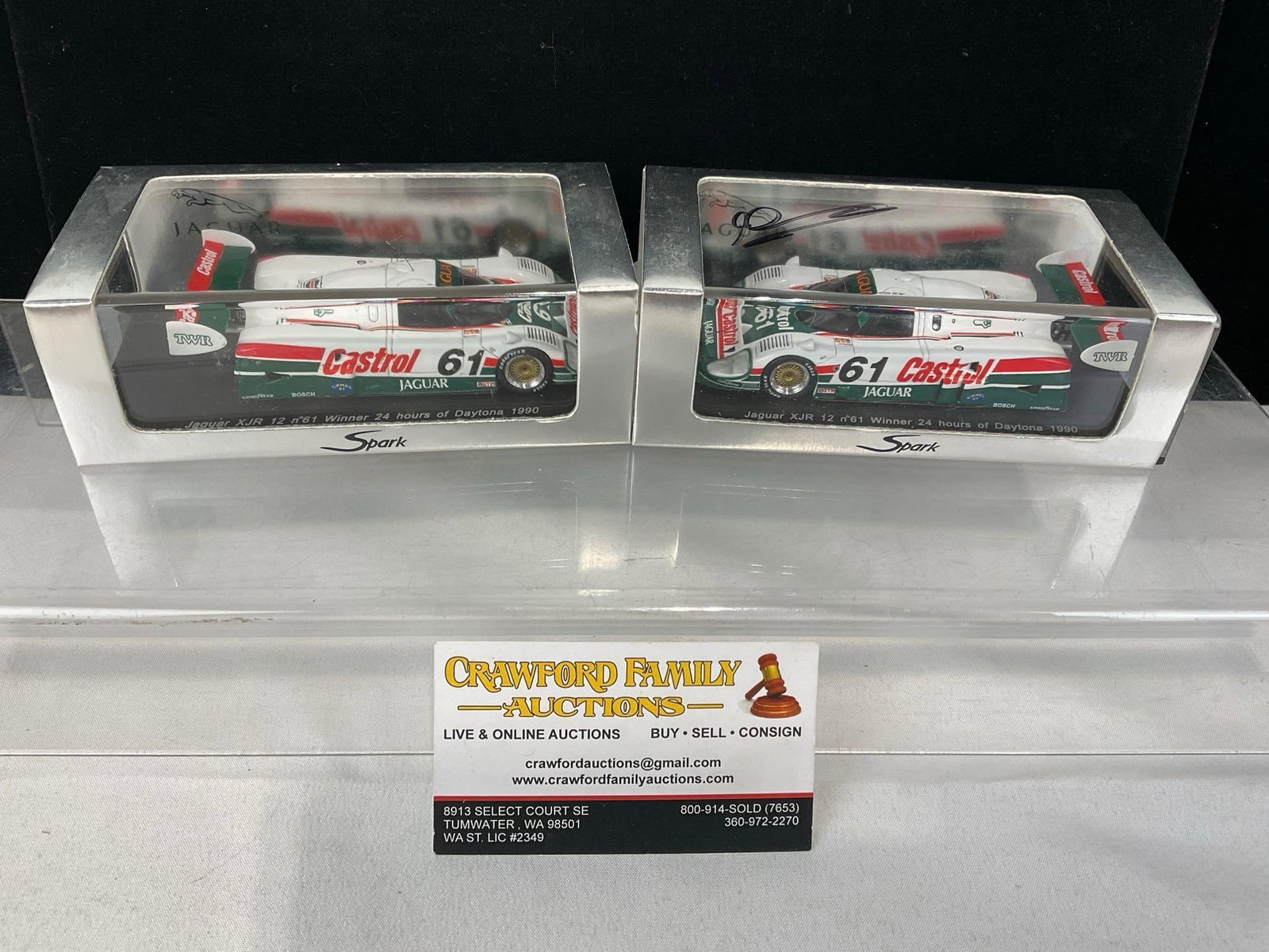 2 Spark 1/43 Scale Diecast Cars, Jaguar XJR 12 #61 Winner 24 Hours of Daytona 1990: Appears to be in good shape. The piece measures approx 5h x 7w x 4d inches. See pics. E-5420 