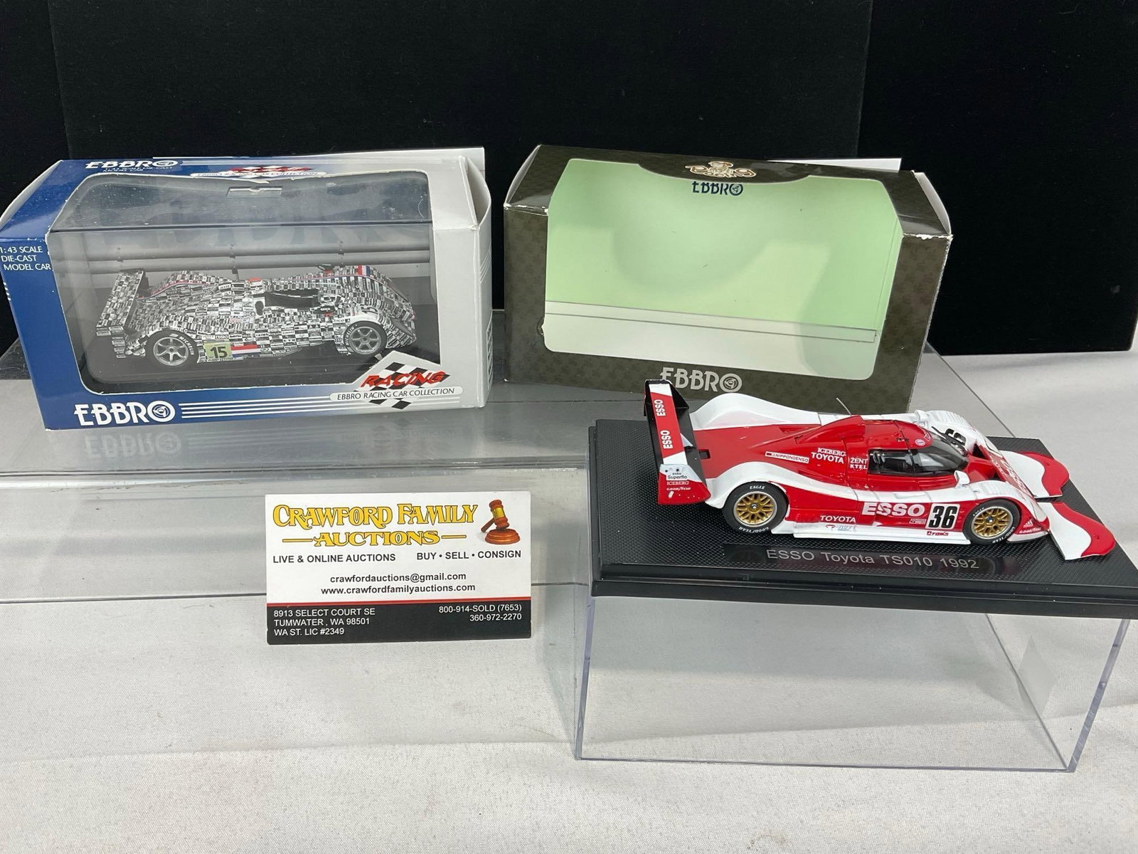 2 Ebbro 1/43 Scale Diecast Cars, 2003 Altaya Dome S101 & Esso Toyota TS010 1992: Appears to be in good shape. The piece measures approx 7h x 7w x 4d inches. See pics. E-5420