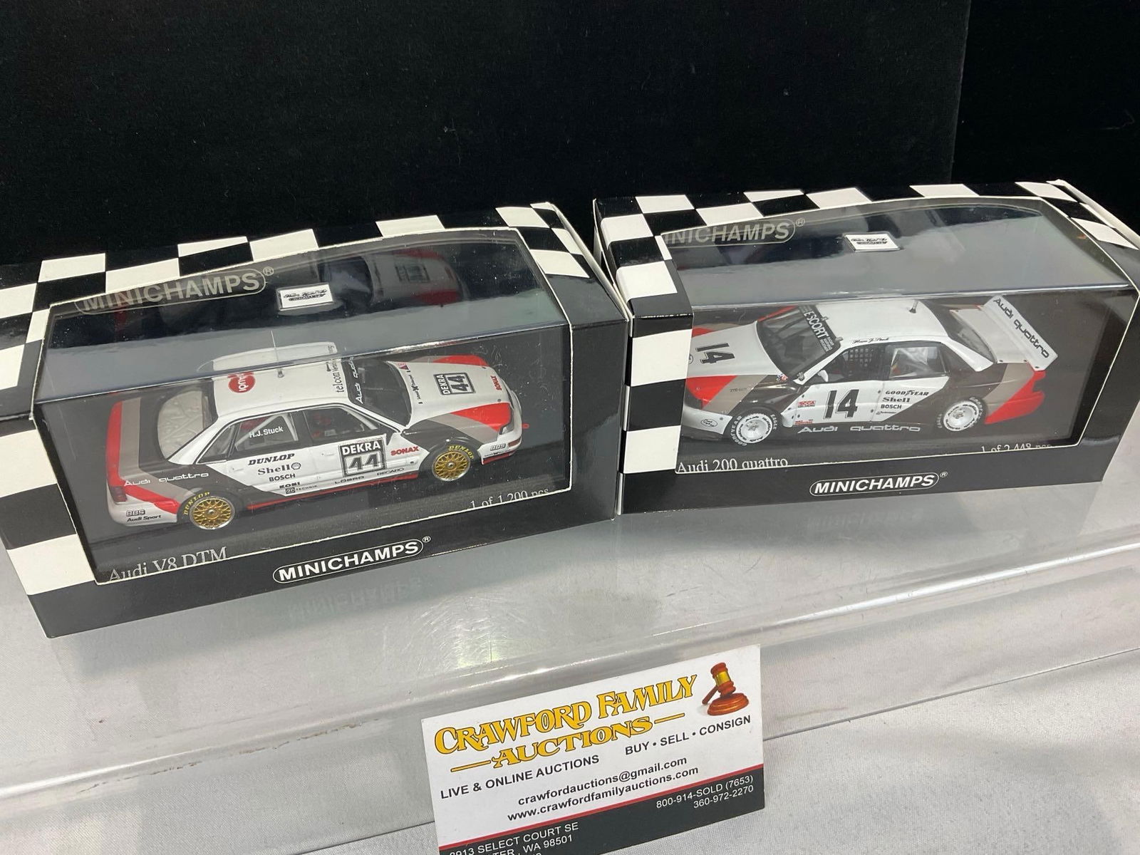 2 Minichamps 1/43 Scale Diecast Cars, 1998 Audi Quattro & 1990 Audi V8 DTM Hans Stuck - 2