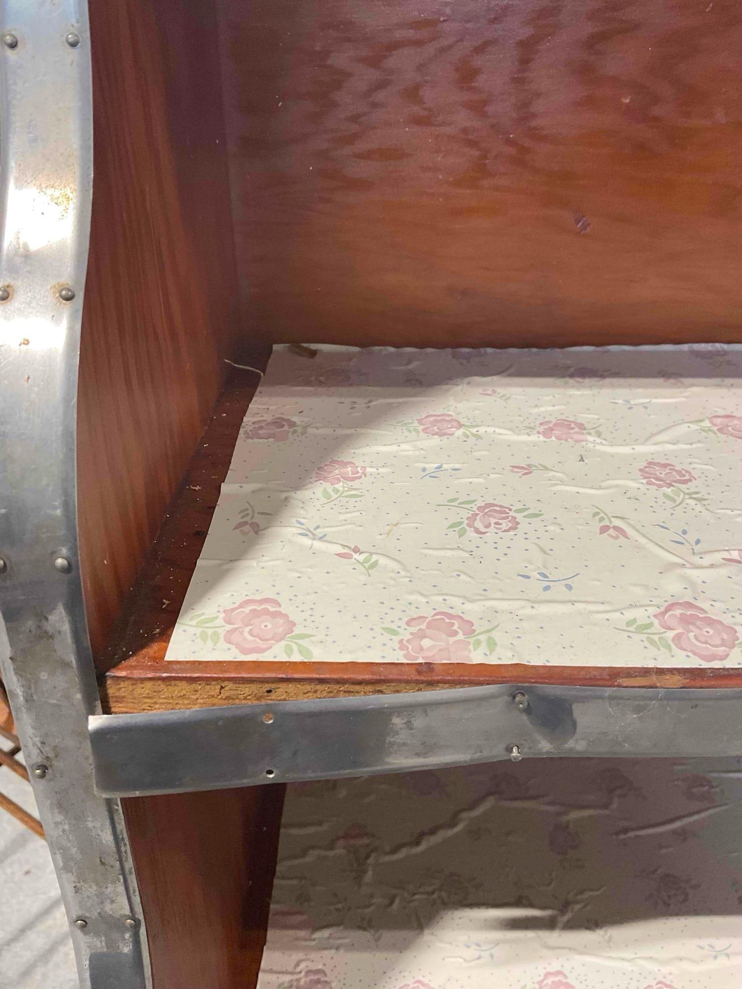 Vintage Oak Wood Waterfall Bookcase w/ 5 Shelves & Metal Bands. Very Good Condition. See pics. - 4