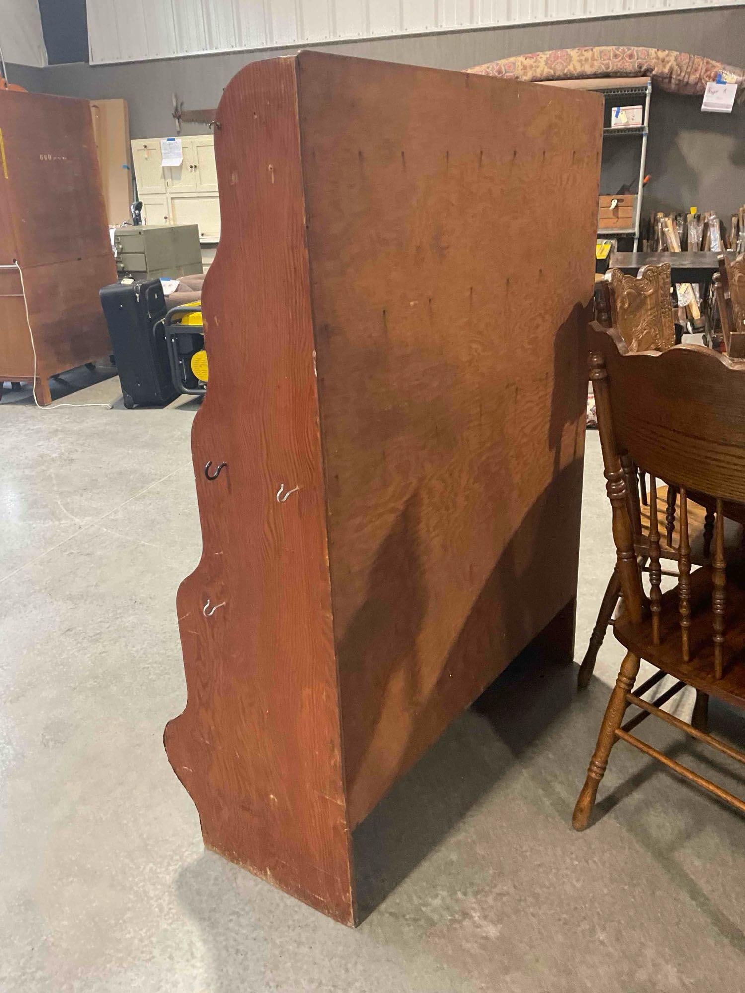 Vintage Oak Wood Waterfall Bookcase w/ 5 Shelves & Metal Bands. Very Good Condition. See pics. - 6