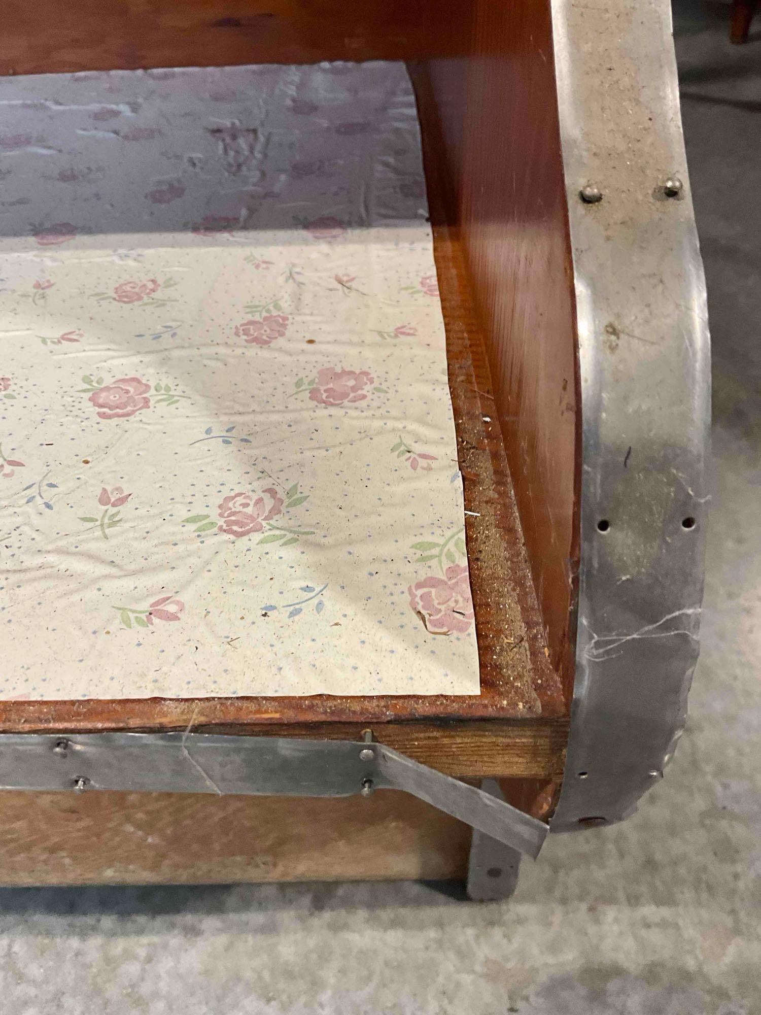 Vintage Oak Wood Waterfall Bookcase w/ 5 Shelves & Metal Bands. Very Good Condition. See pics. - 7