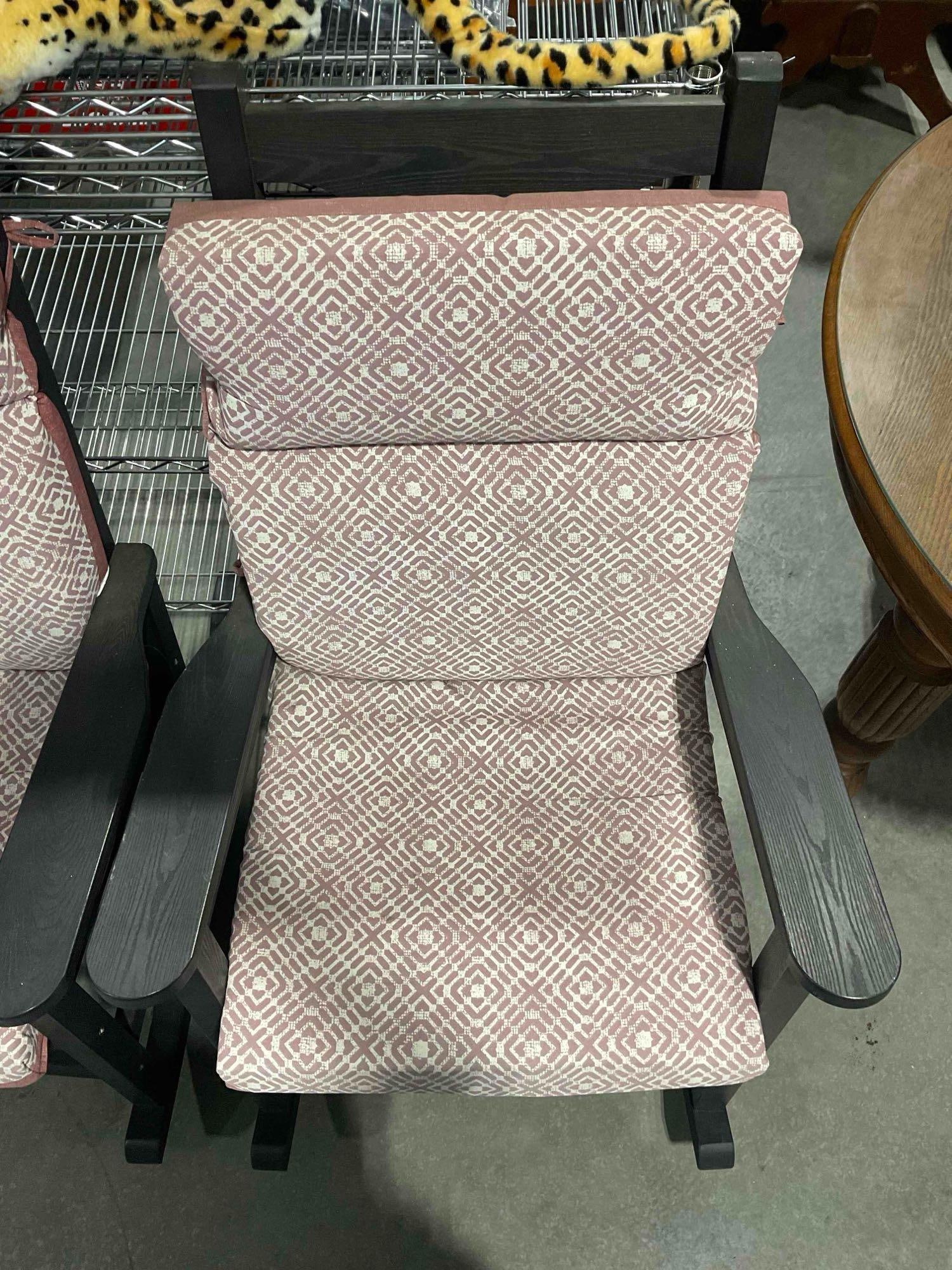 Pair of HomeHua Black Finish Adirondack Style Rocking Chairs w/ Cushions. Very Good Cond. - 4