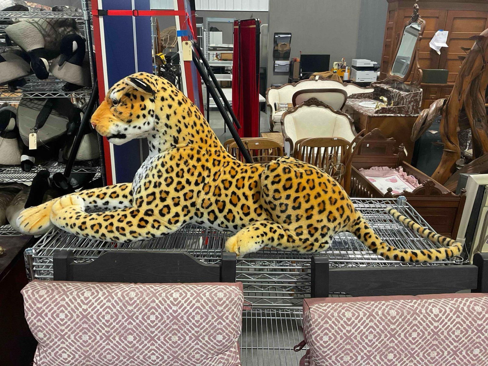 Giant Plush Leopard Stuffed Animal. Excellent Condition. Measures 12" x 40" x 19" See pics.: Giant Plush Leopard Stuffed Animal. Excellent Condition. Measures 12" x 40" x 19" DM-5660 *Freight Required if shipped, Buyer Arranged/Responsibility*