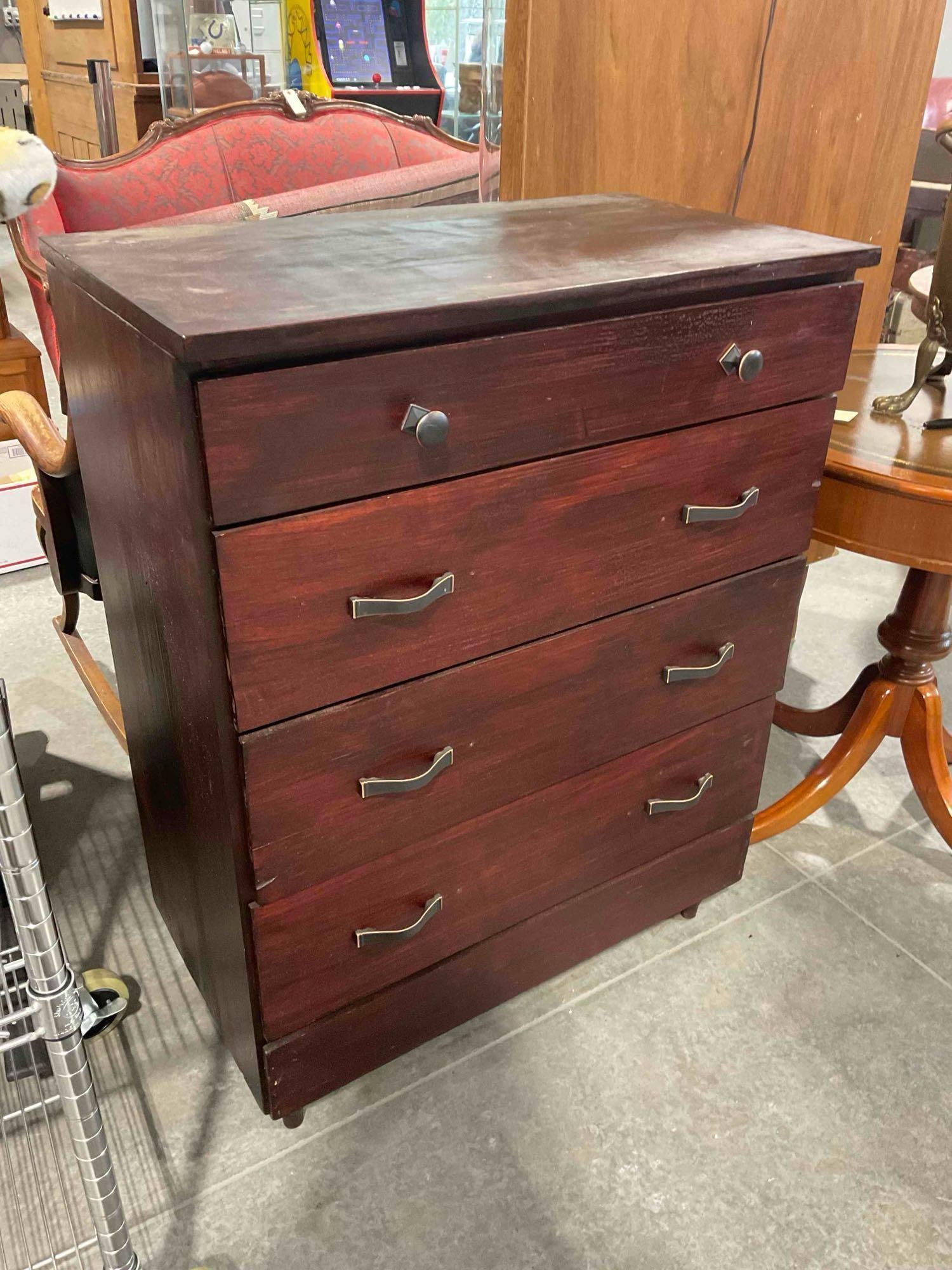 Vintage Rosewood Finish Pine? Wood Dresser w/ 4 Drawers. Very Good Condition. See pics. - 2