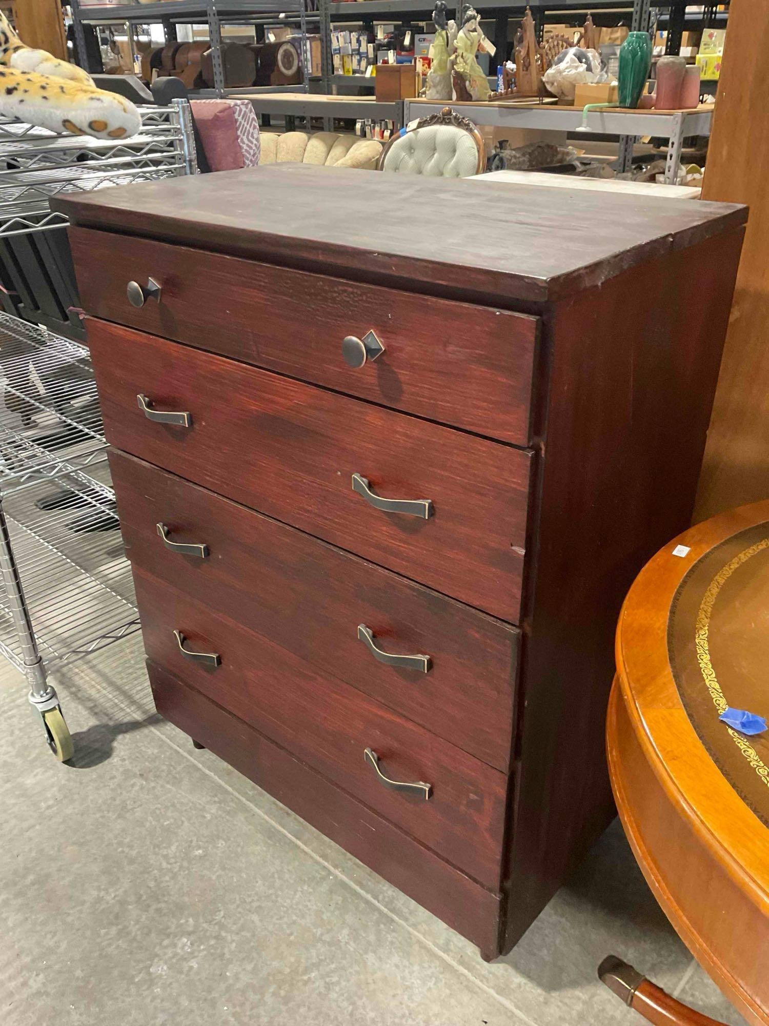 Vintage Rosewood Finish Pine? Wood Dresser w/ 4 Drawers. Very Good Condition. See pics. - 3
