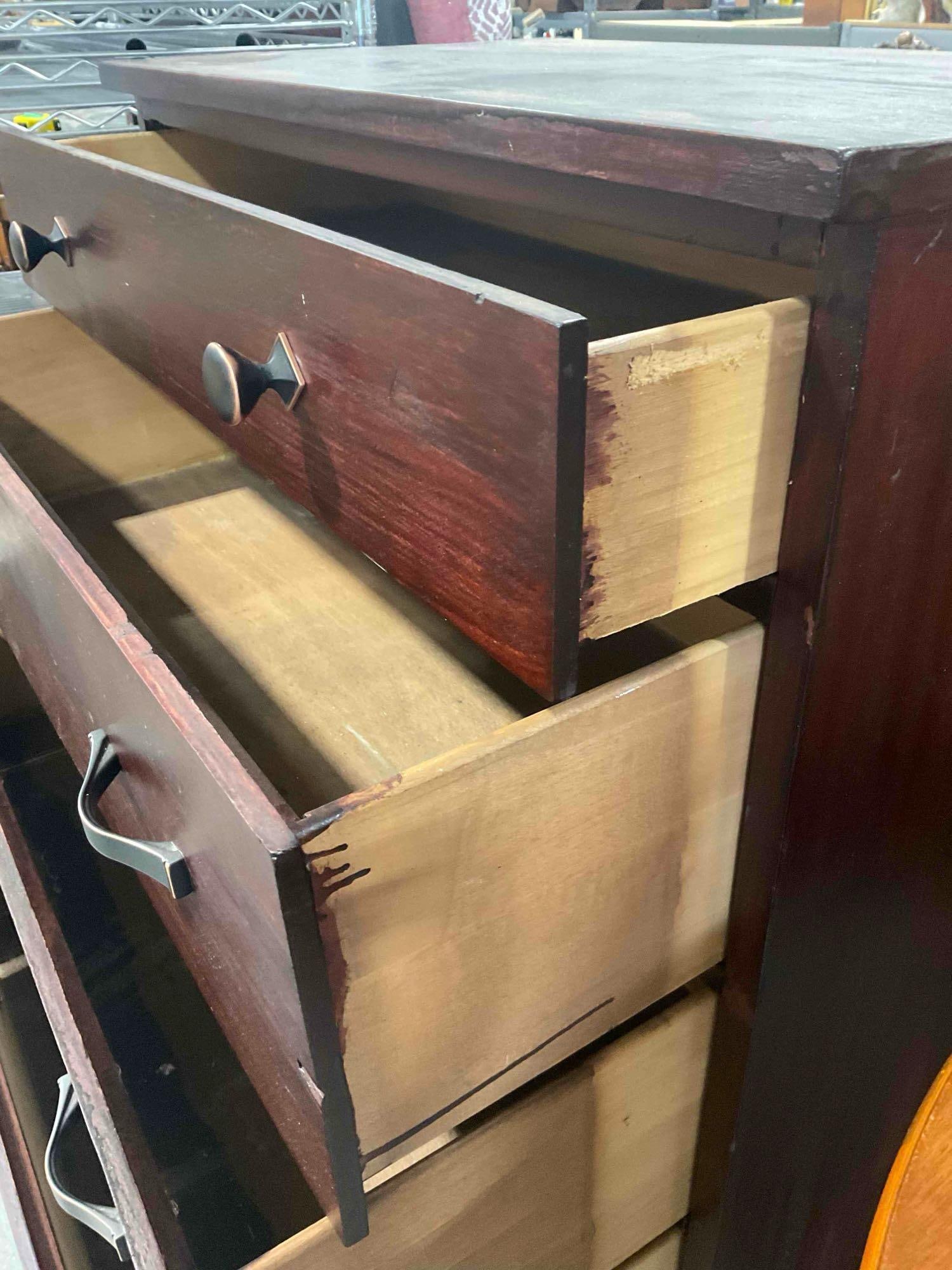 Vintage Rosewood Finish Pine? Wood Dresser w/ 4 Drawers. Very Good Condition. See pics. - 6