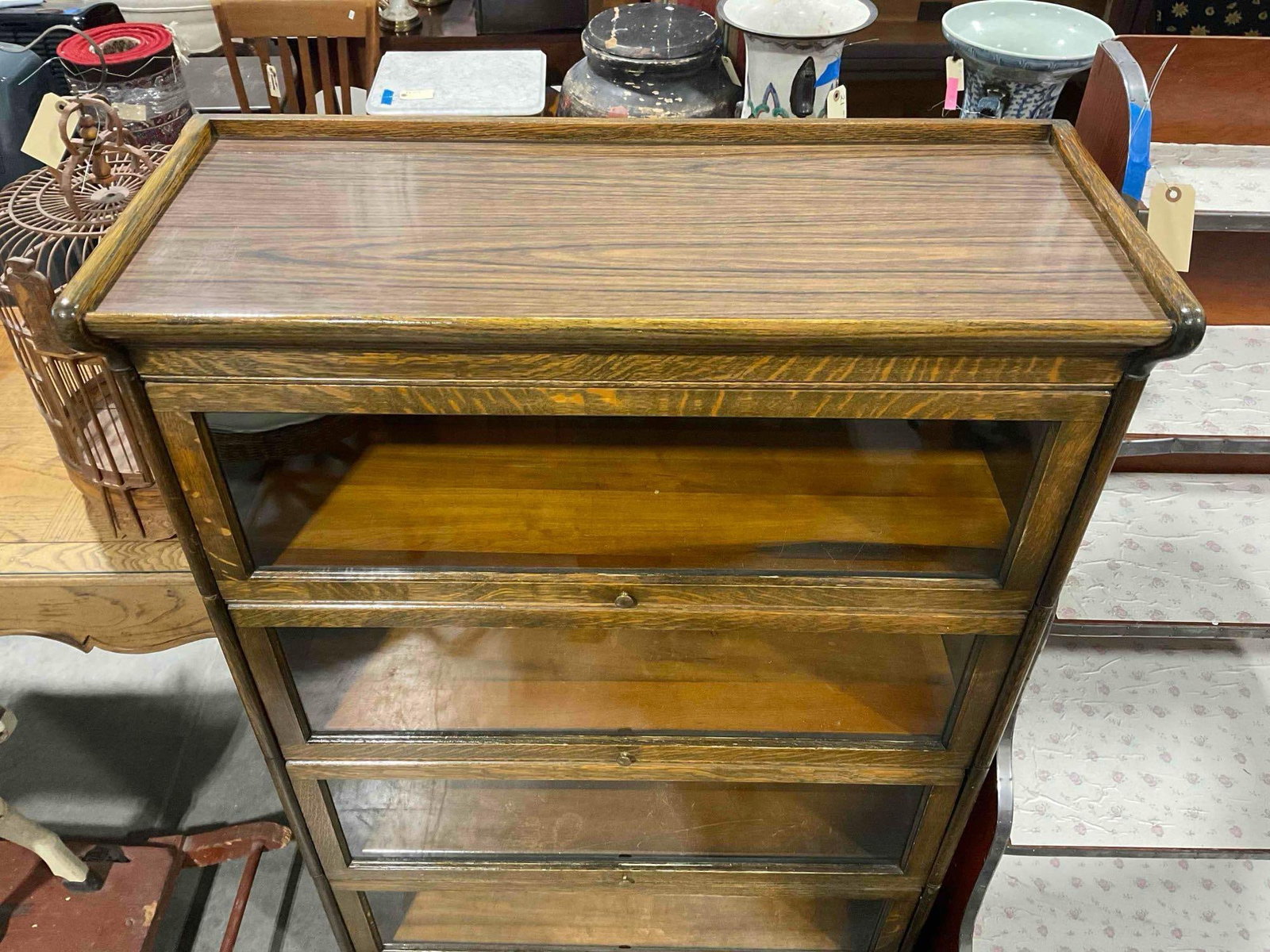 Antique Oak Wood Glass Fronted Barrister Bookcase w/ 4-Tiers. Very Good Condition. See pics. - 3