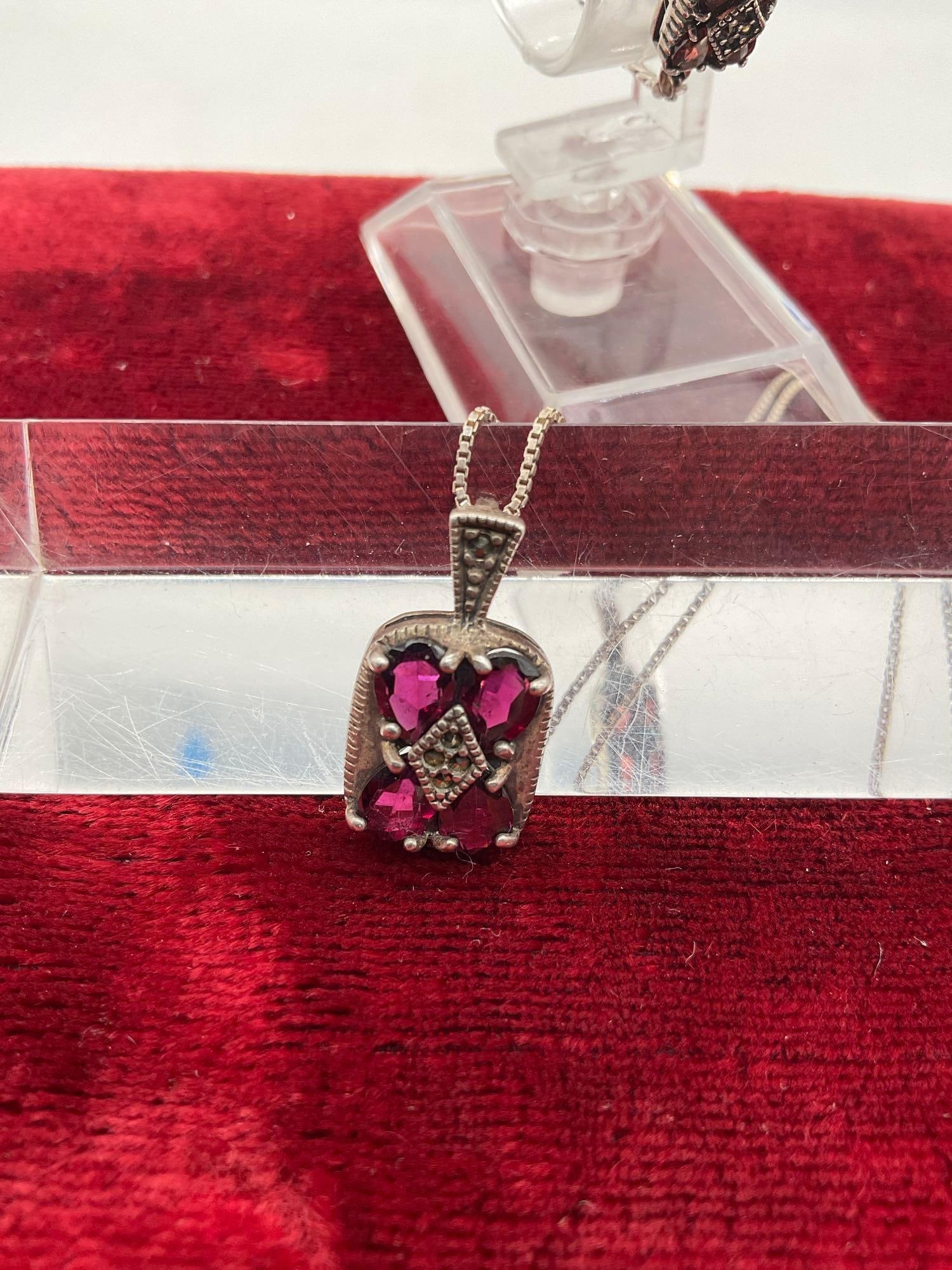 Attractive sterling silver necklace and bracelet set w/ bright colored crystal settings - 2