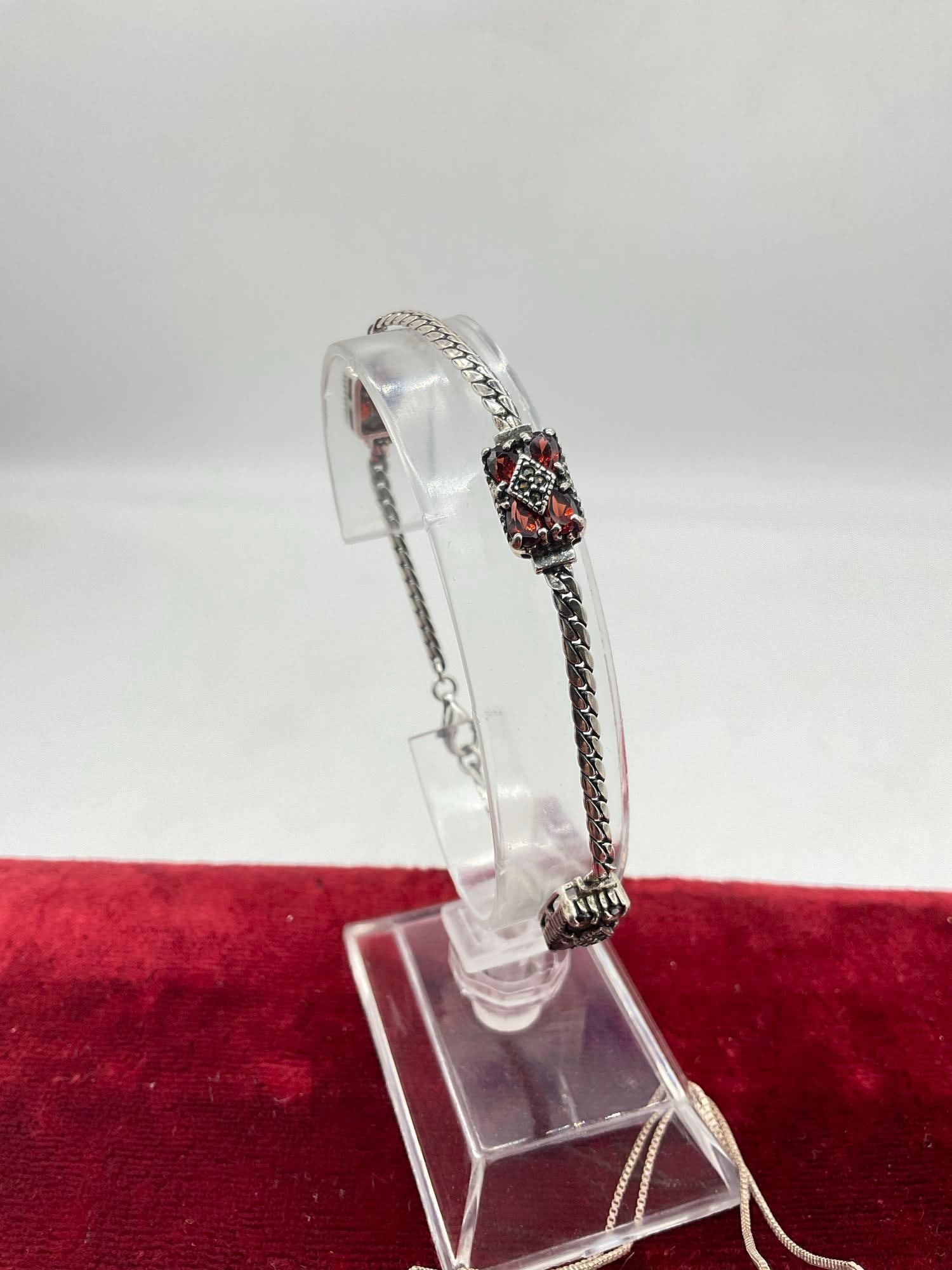 Attractive sterling silver necklace and bracelet set w/ bright colored crystal settings - 3