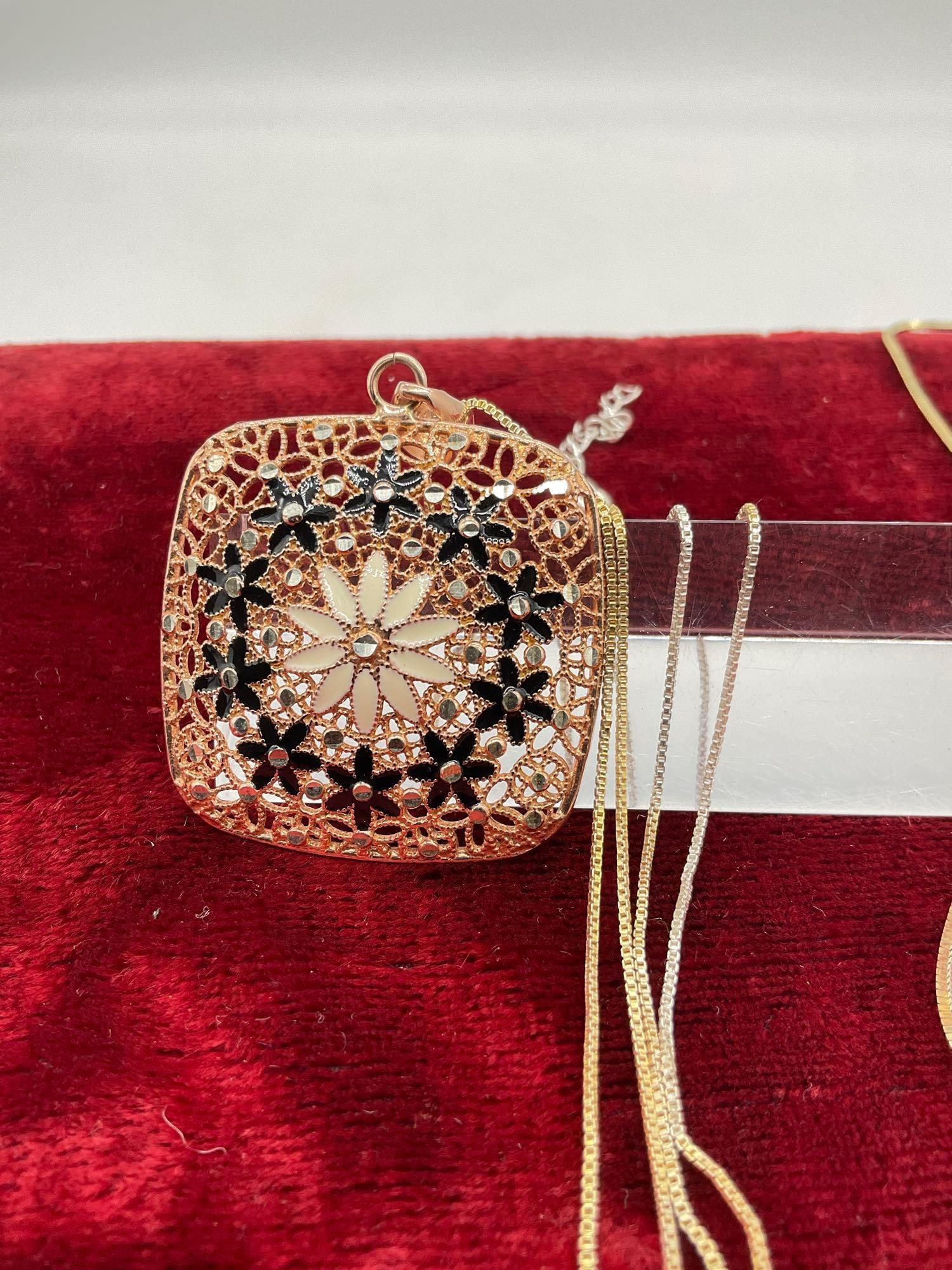 Sterling silver gold plated flower pendant with chain and additional sterling silver chain - 2