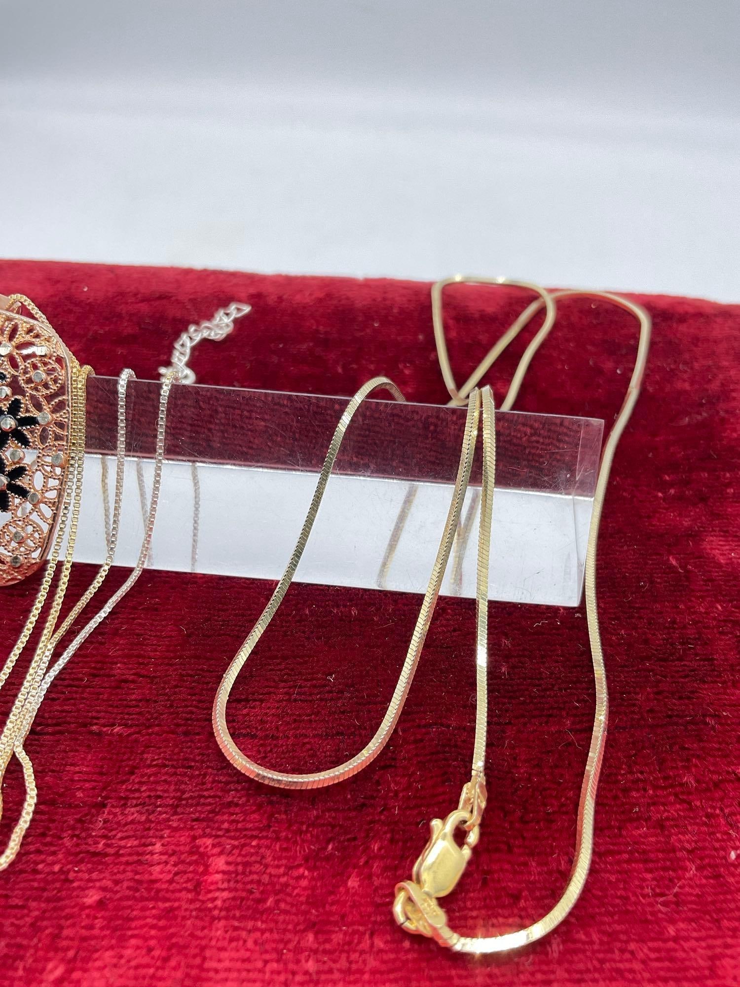 Sterling silver gold plated flower pendant with chain and additional sterling silver chain - 3