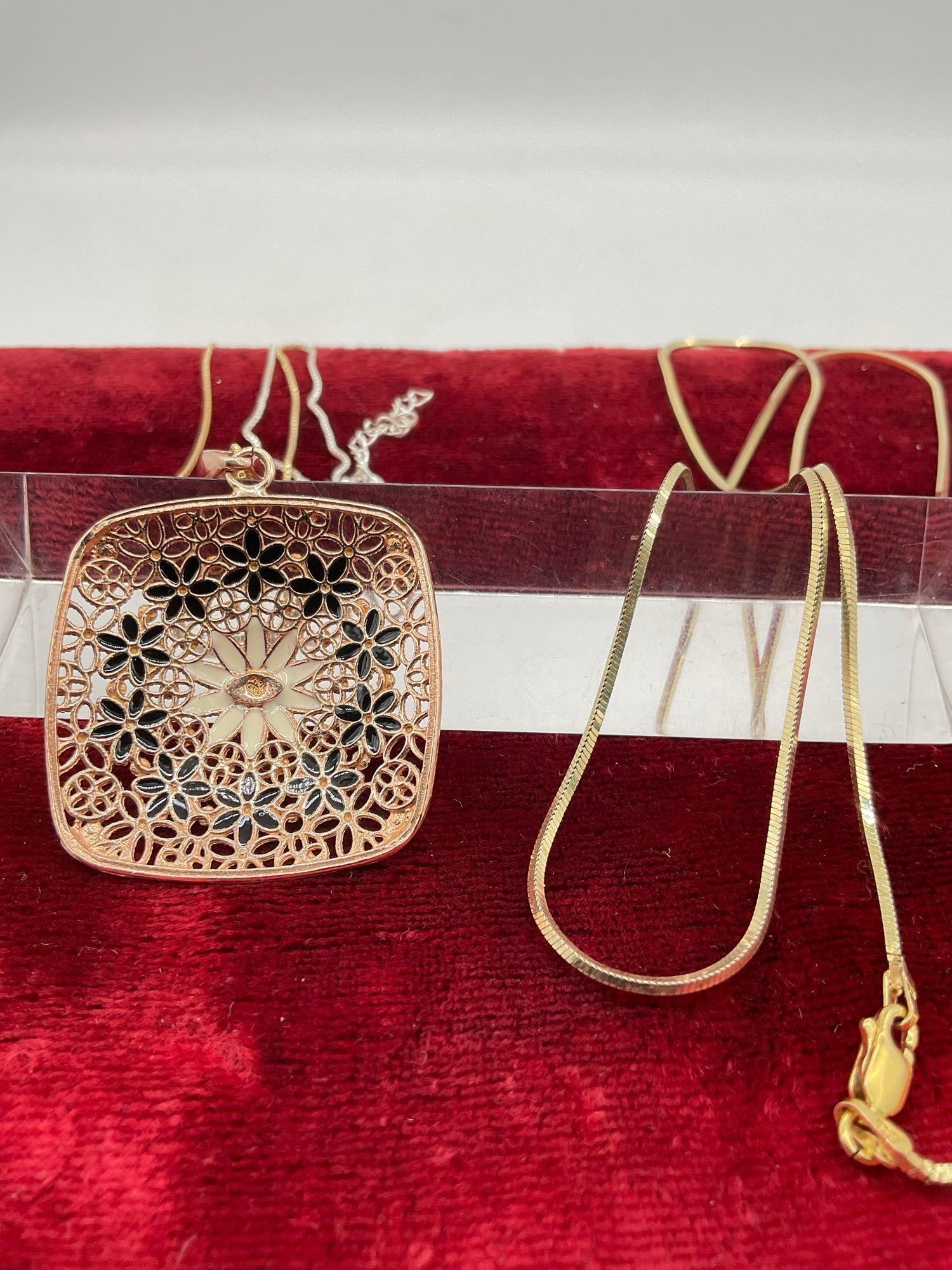 Sterling silver gold plated flower pendant with chain and additional sterling silver chain - 4