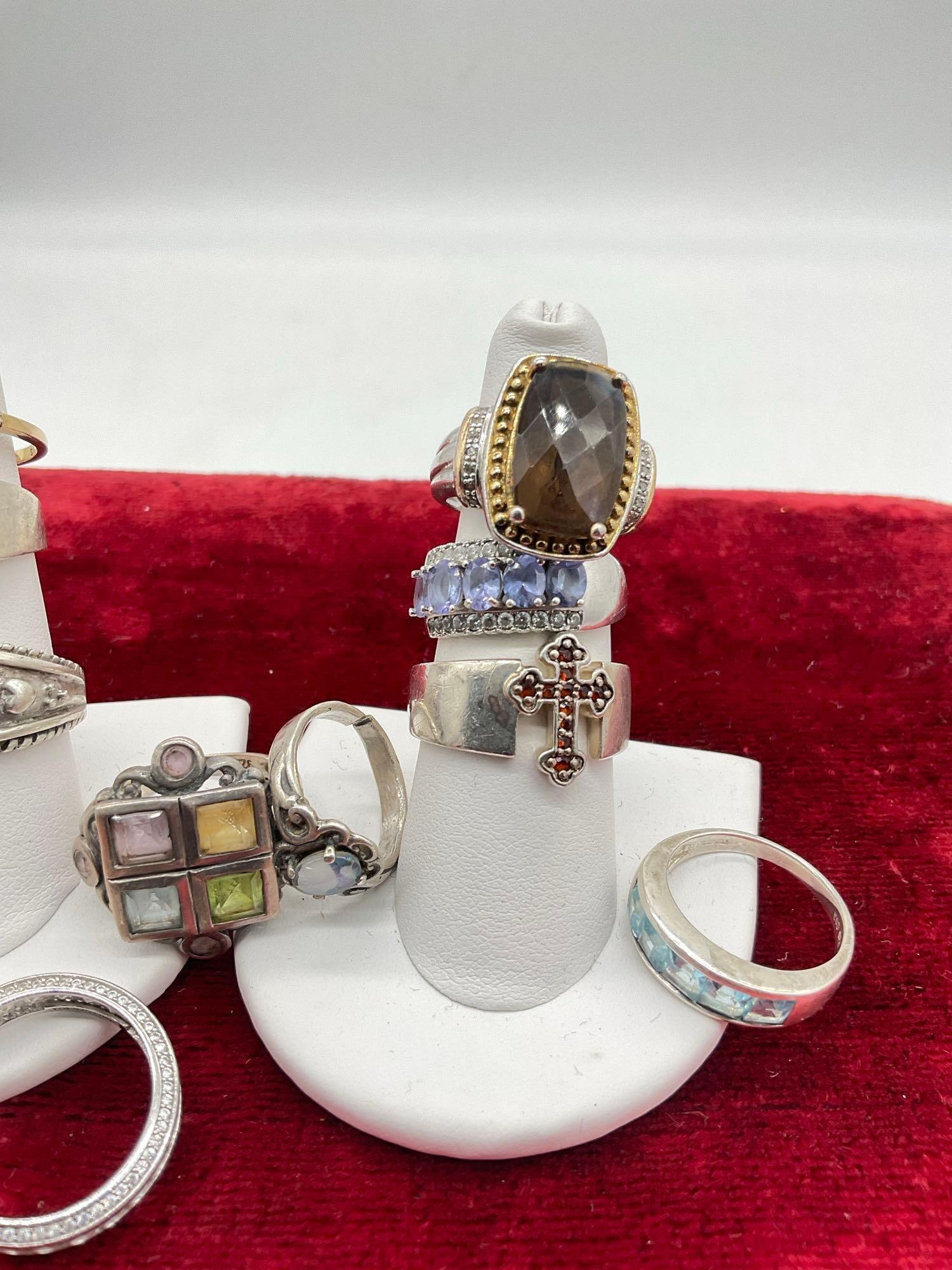 11 vintage sterling silver rings each set with stones - various sizes - 2