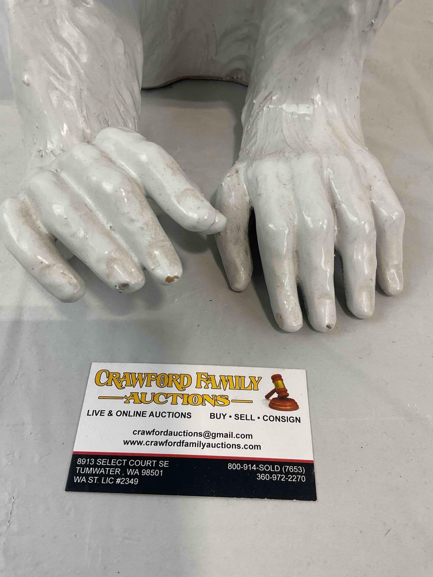 Vintage White Glazed Ceramic Monkey Playing Flute Statue. Excellent Condition. See pics. - 5