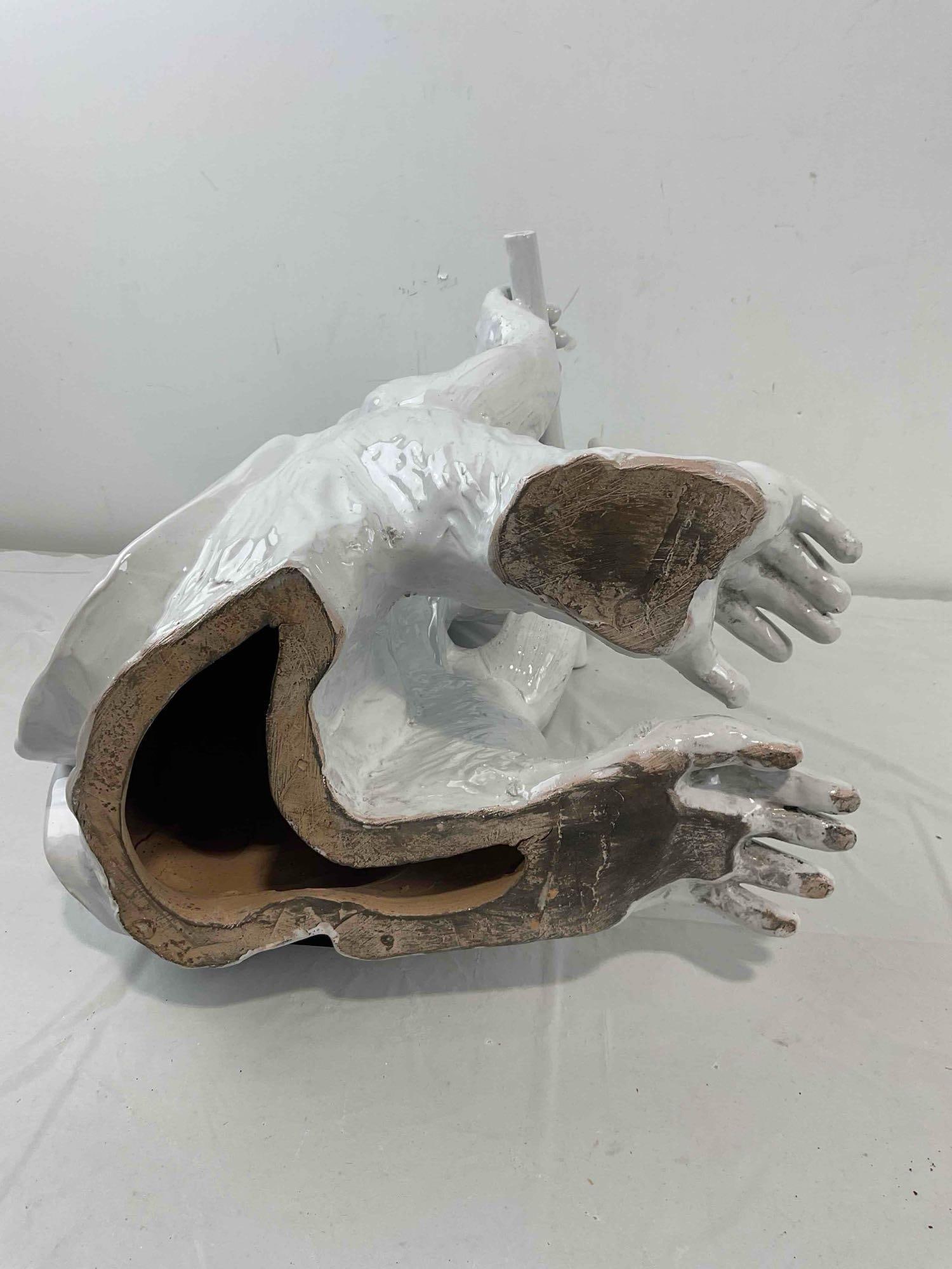 Vintage White Glazed Ceramic Monkey Playing Flute Statue. Excellent Condition. See pics. - 7