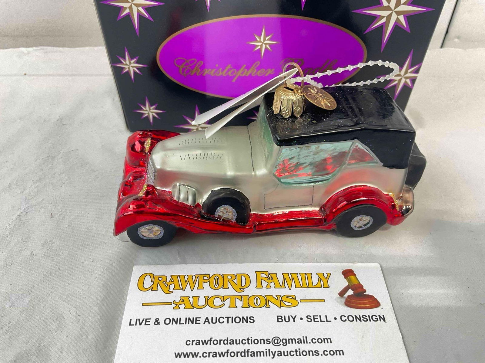 Christopher Radko Glass Car Christmas Ornament w/ Tag & Original Box. Excellent Condition. - 3