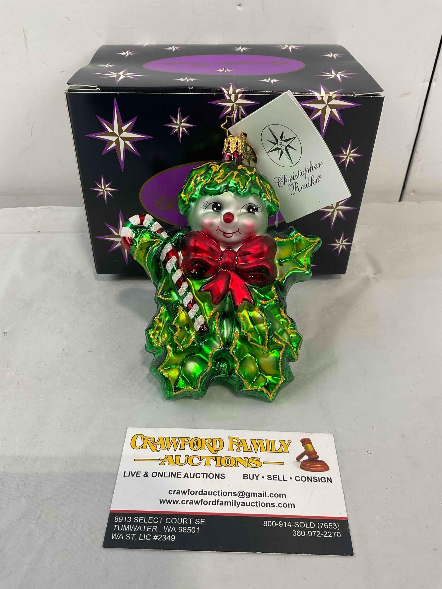 Christopher Radko Glass Holly Jean Christmas Ornament w/ Original Box & Tag. Excellent Cond.: Christopher Radko Glass Holly Jean Christmas Ornament w/ Original Box & Tag. Excellent Condition. Measures 6" x 4" x 4" DM-5520 