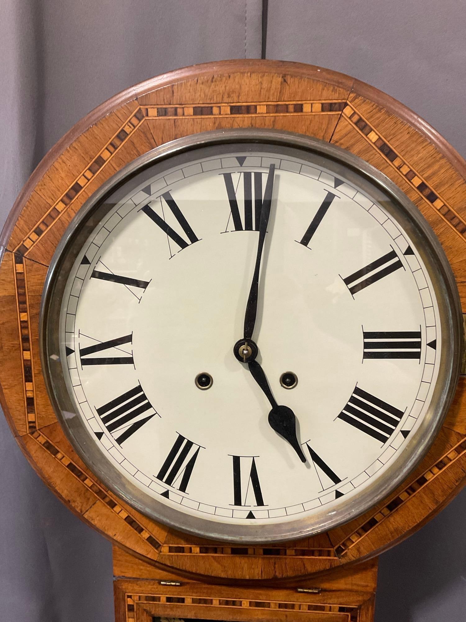 Antique 1890 New Haven Clock Co Superior 8-day School style, Wood Inlay, Time Strike, 28x16x10 inch - 2