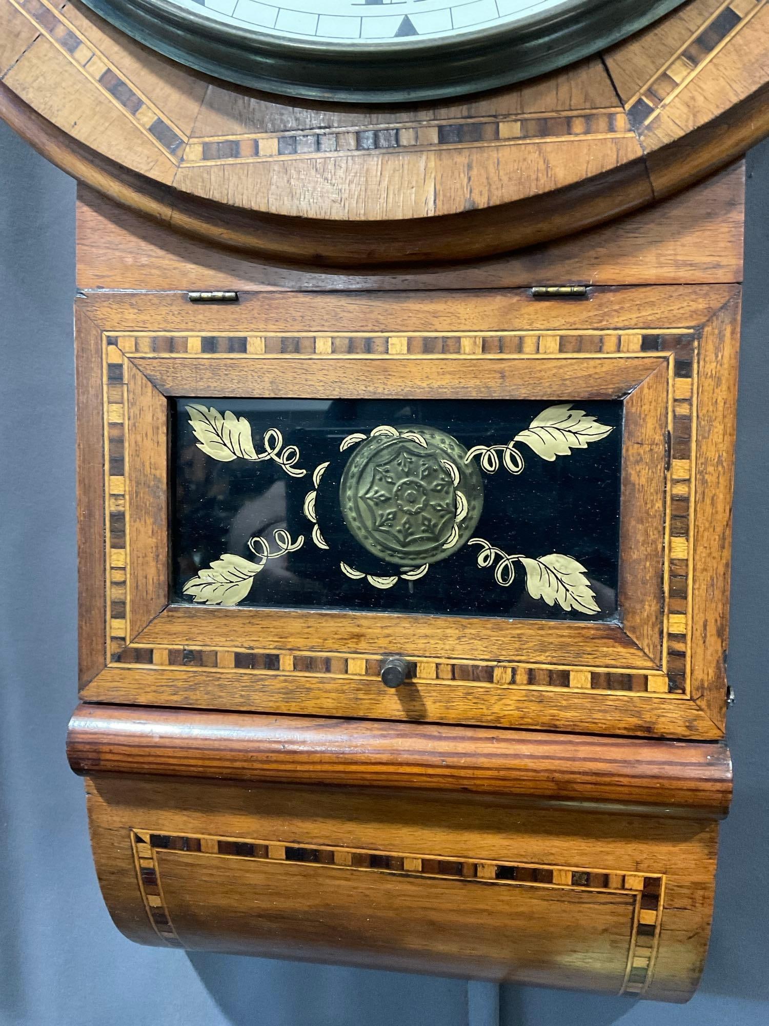 Antique 1890 New Haven Clock Co Superior 8-day School style, Wood Inlay, Time Strike, 28x16x10 inch - 3