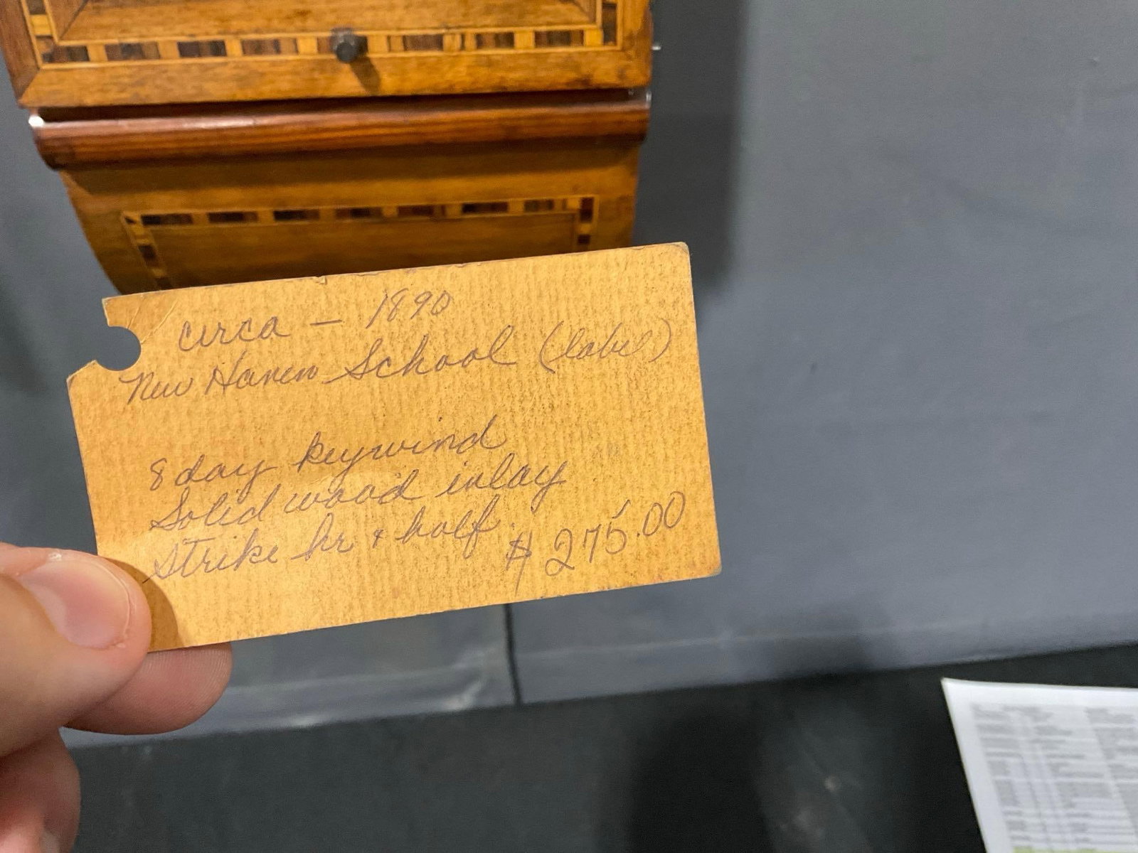 Antique 1890 New Haven Clock Co Superior 8-day School style, Wood Inlay, Time Strike, 28x16x10 inch - 6