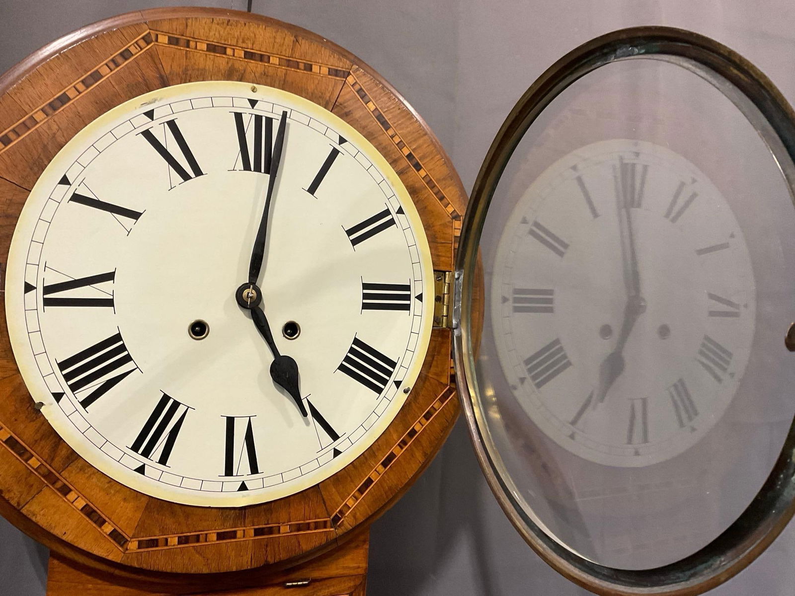 Antique 1890 New Haven Clock Co Superior 8-day School style, Wood Inlay, Time Strike, 28x16x10 inch - 7