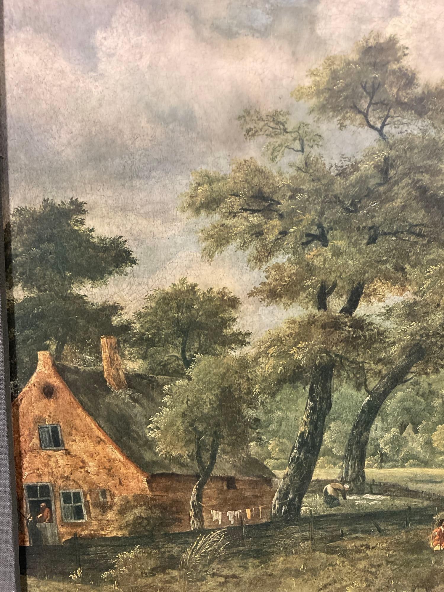 Antique Large Framed Oil on Canvas, Victorian Village path scene, 29h x 39w x 5d inches - 3